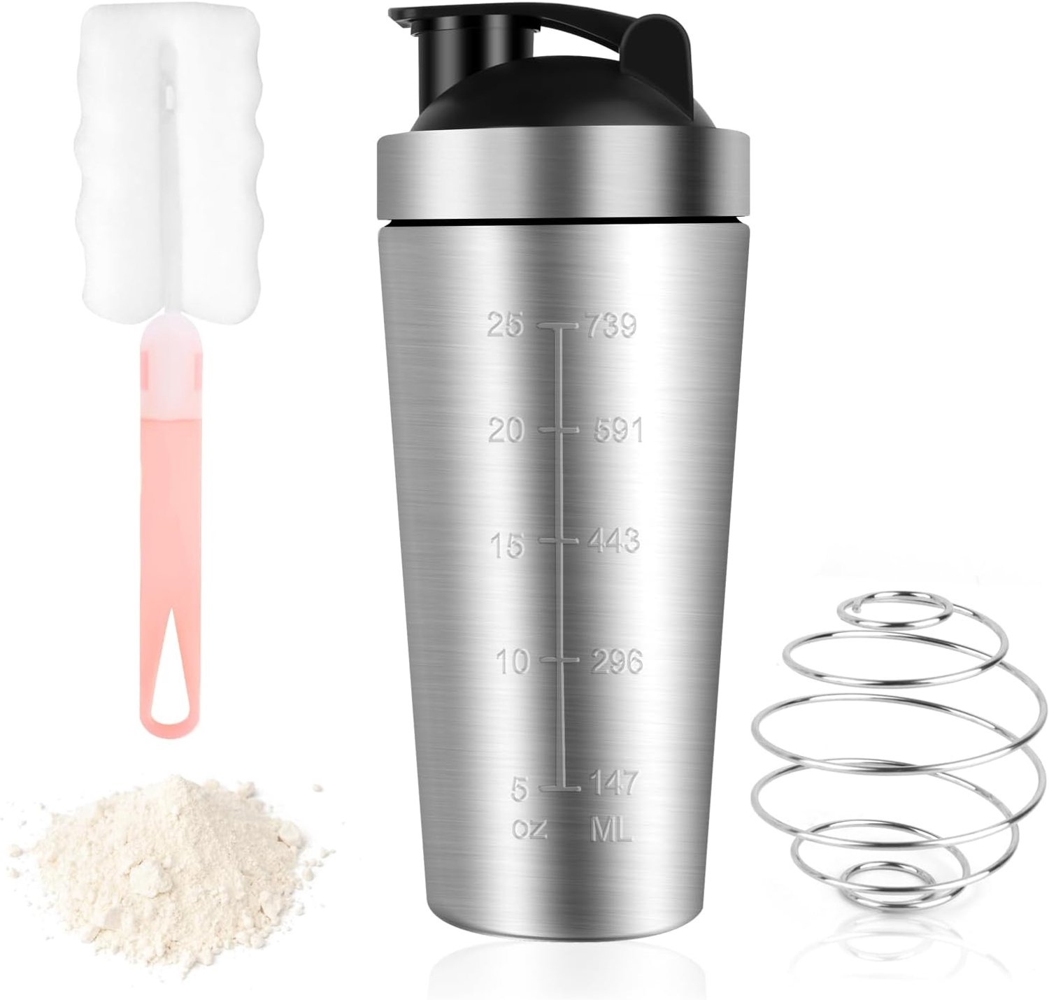 Eiwitshaker 750 ml - Roestvrij staal - Met poedercompartiment - Voor optimale menging - ShopVlot