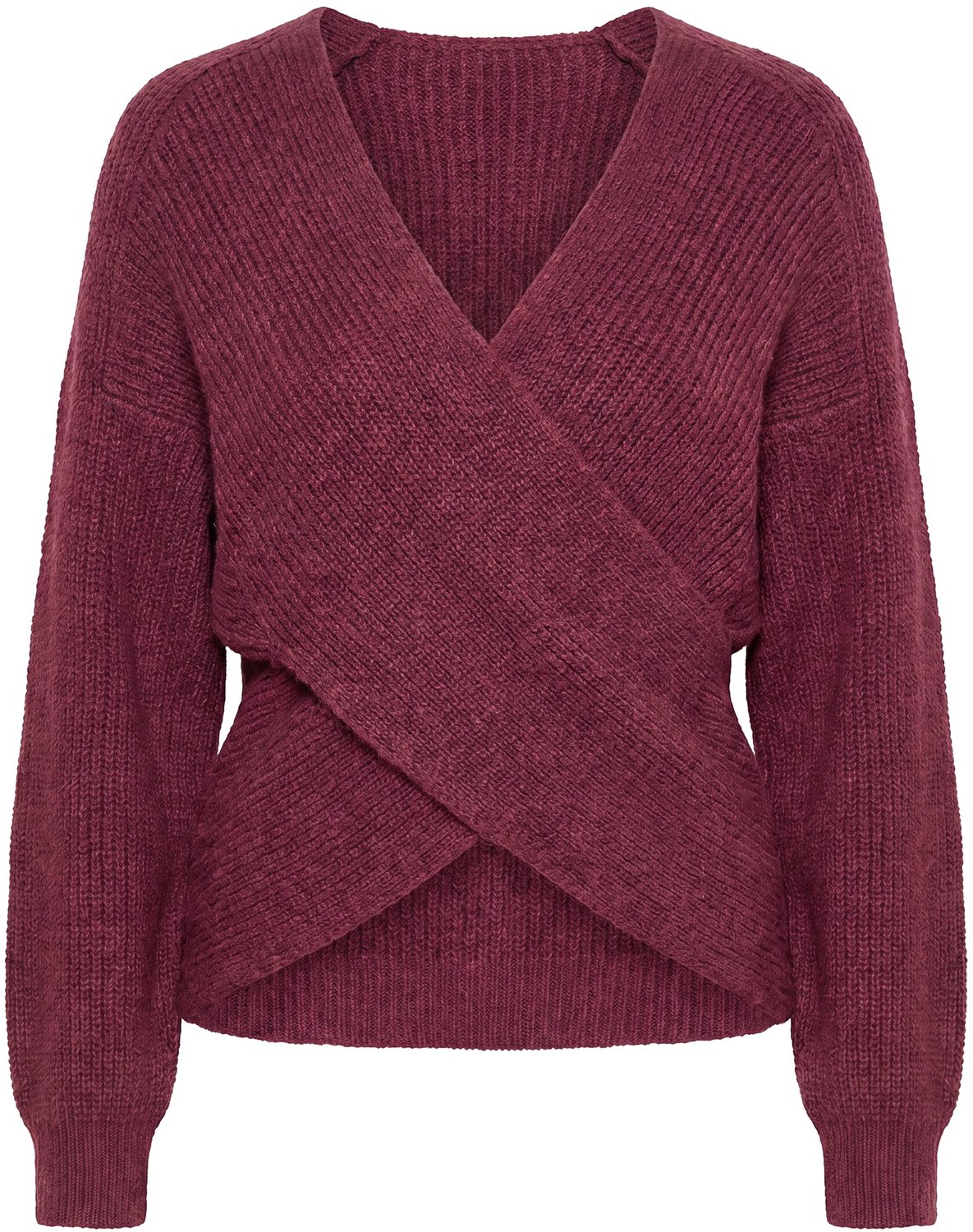 Ulla Popken - Dames - Trui wikkellook V-hals lange mouwen - Wijnrood - Maat 62+