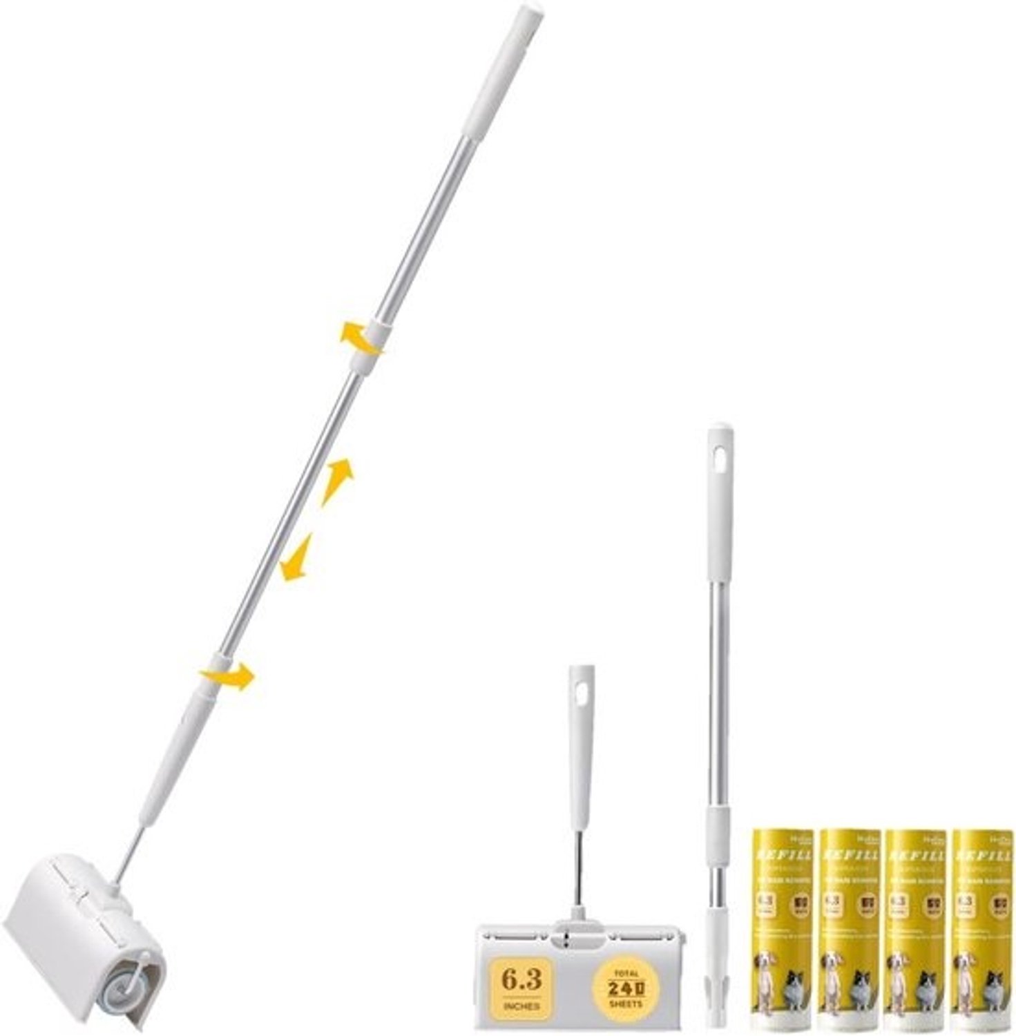 Extra pluizenroller - verlengbare lange steel - 240 vellen