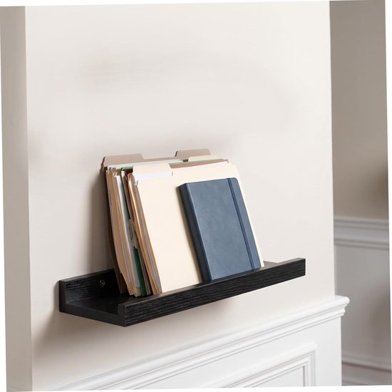 2 Stuks Zwarte Houten Drijvende Wandplanken met Lip Veilige Opslag Display voor Fotolijsten Boeken Planten Geschikt voor Woonkamer Slaapkamer Keuken — afbeelding 2