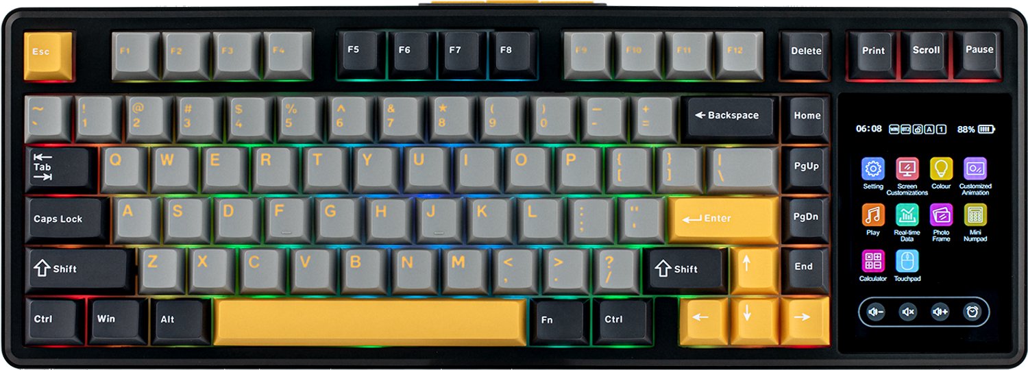 EPOMAKER x AULA L99 - Grijs / Geel - Mechanisch Gaming Toetsenbord – 96% Layout – Groot LCD Display – RGB – Tri-Mode – Hot-Swappable – Draadloos & Bedraad thumbnail 4