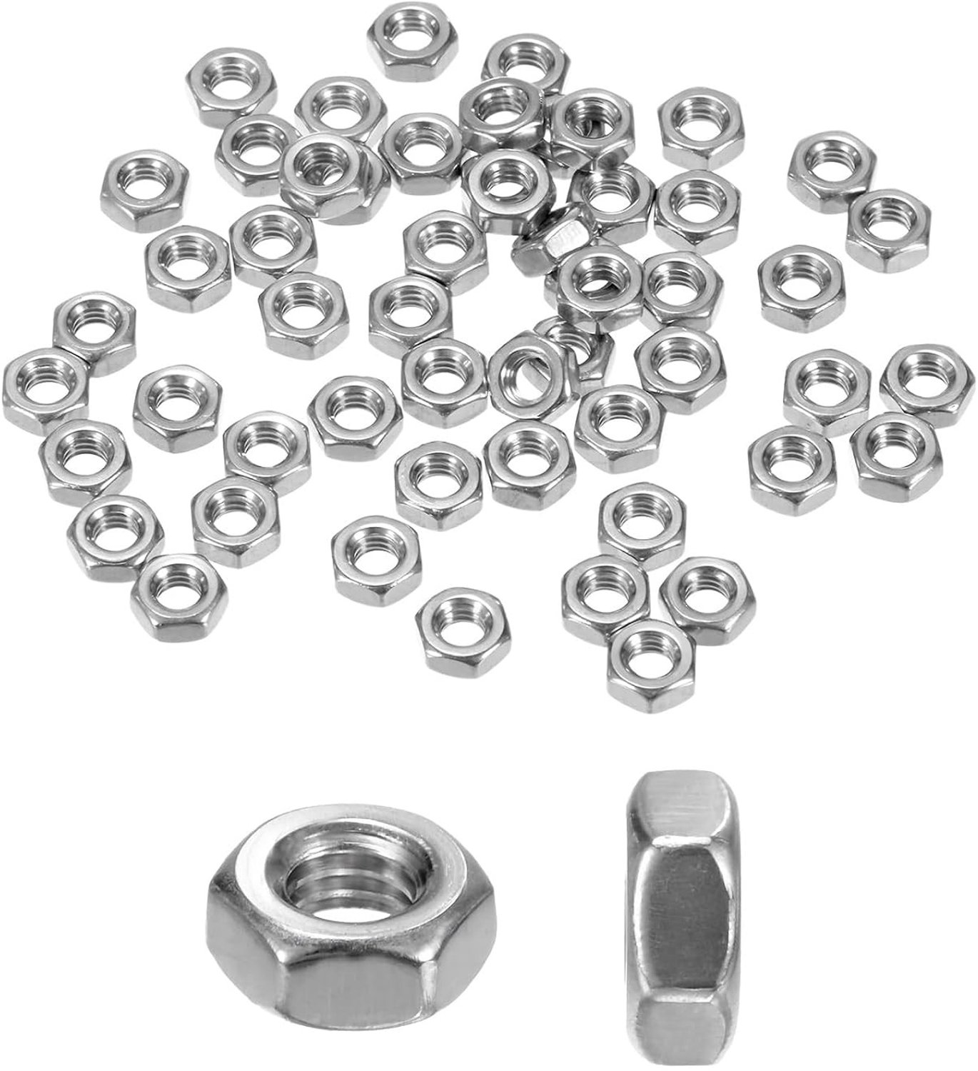 Set van 50 Metrische Zeskantmoeren M4 x 0.8mm, Roestvrij Staal, Voor Machine, Auto en Reparatie Projecten