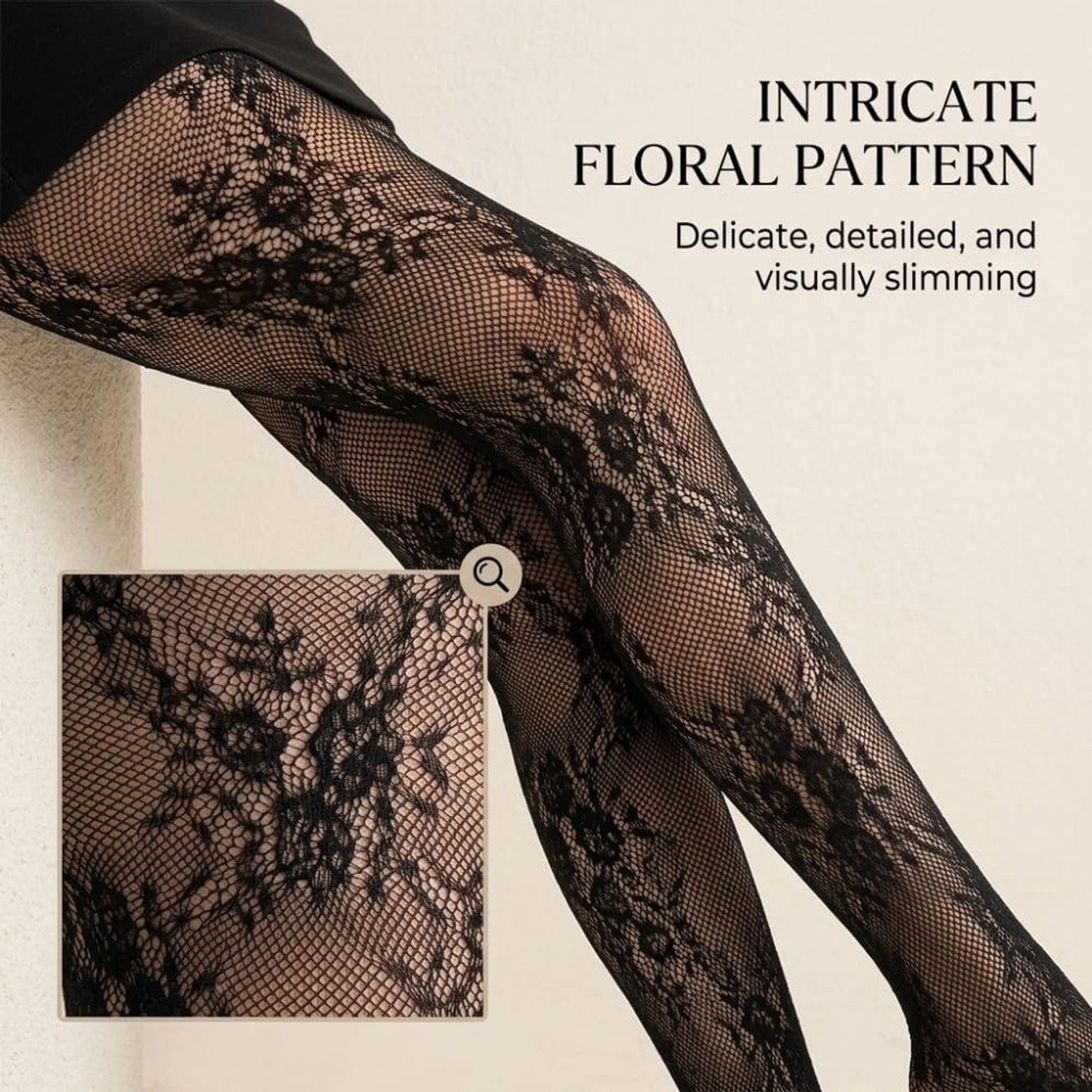 Elegante zwarte bloemenpatroon panty voor dames, vintage lolita mesh, gothic stijl, slankmakend en ideaal voor feesten