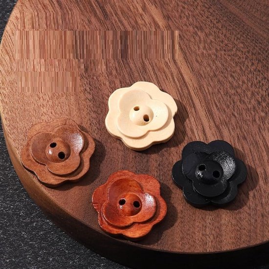 20 stuks houten knopen, 2 gaten, bloemenvorm voor kleding, vesten, jassen, knutselprojecten, 18 mm — afbeelding 3