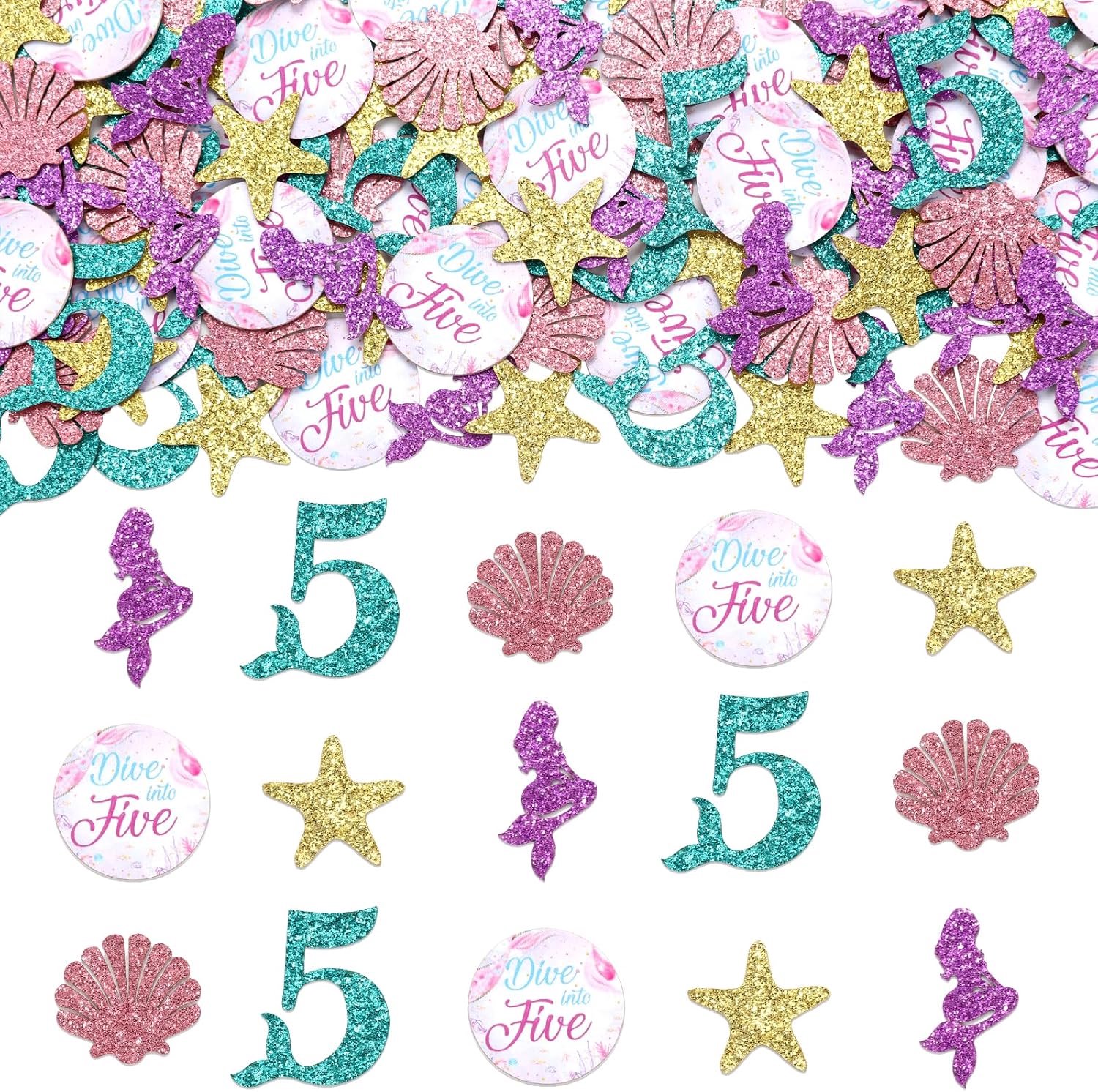 Zeemeermin 5e verjaardagsfeestje decoraties duik in 5 zeemeermin confetti verjaardag decoraties kleine zeemeermin tafel strooien decor oceaan thema onder de zee 5e verjaardag decor voor 5