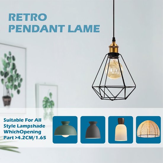Vintage E27 Lampfitting van Metaal met Kabel en Plafondhouder, Retro Hanglamp E27 in Industriële Stijl, Ideaal voor Keuken, Bar en Woonkamer, Antiek Brons, 2 Stuks — afbeelding 3
