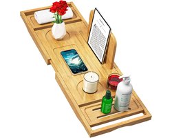 Badbak Caddy - Bad Tray Caddy - Bamboe Badbak voor Bad - Banlilu - Uitbreidbaar formaat, past op de meeste kuipen