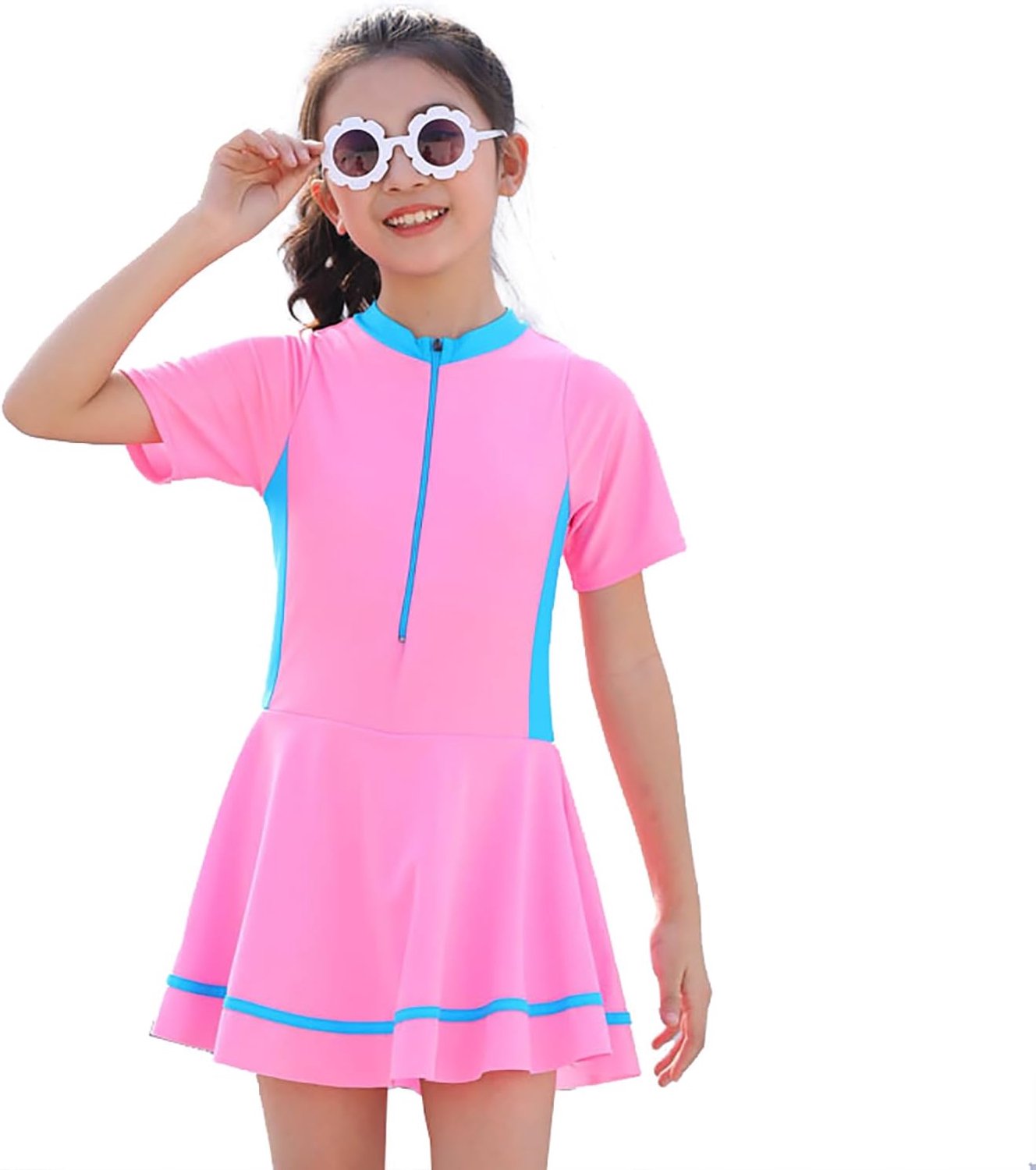 Meisjesbadpak met rok, bescheiden badmode in schoolstijl met korte broek, patchwork, peuter, meisjes, alles-in-één, zwempak