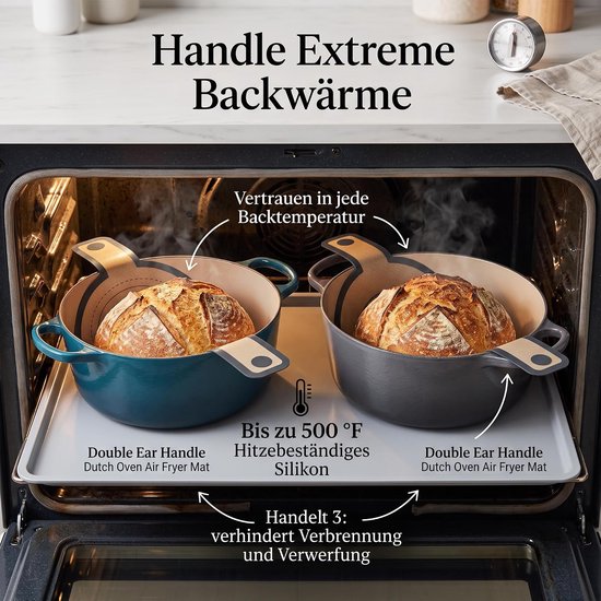 2 stuks siliconen bakmat voor Dutch Oven, broodlus met hittebestendige handgrepen, herbruikbare bakmat, broodbakpot, gietijzeren pan brood bakken (rond en ovaal) — afbeelding 4