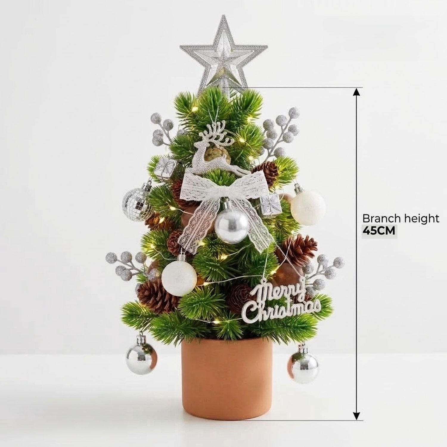 Mini Kunstkerstboom 45 cm met LED Verlichting - DIY Decoratieset – Kerstversiering - Realistische Kerstboom in Pot – Sfeervolle Kerstversiering voor Woonkamer, Eettafel of Kantoor – foto 3