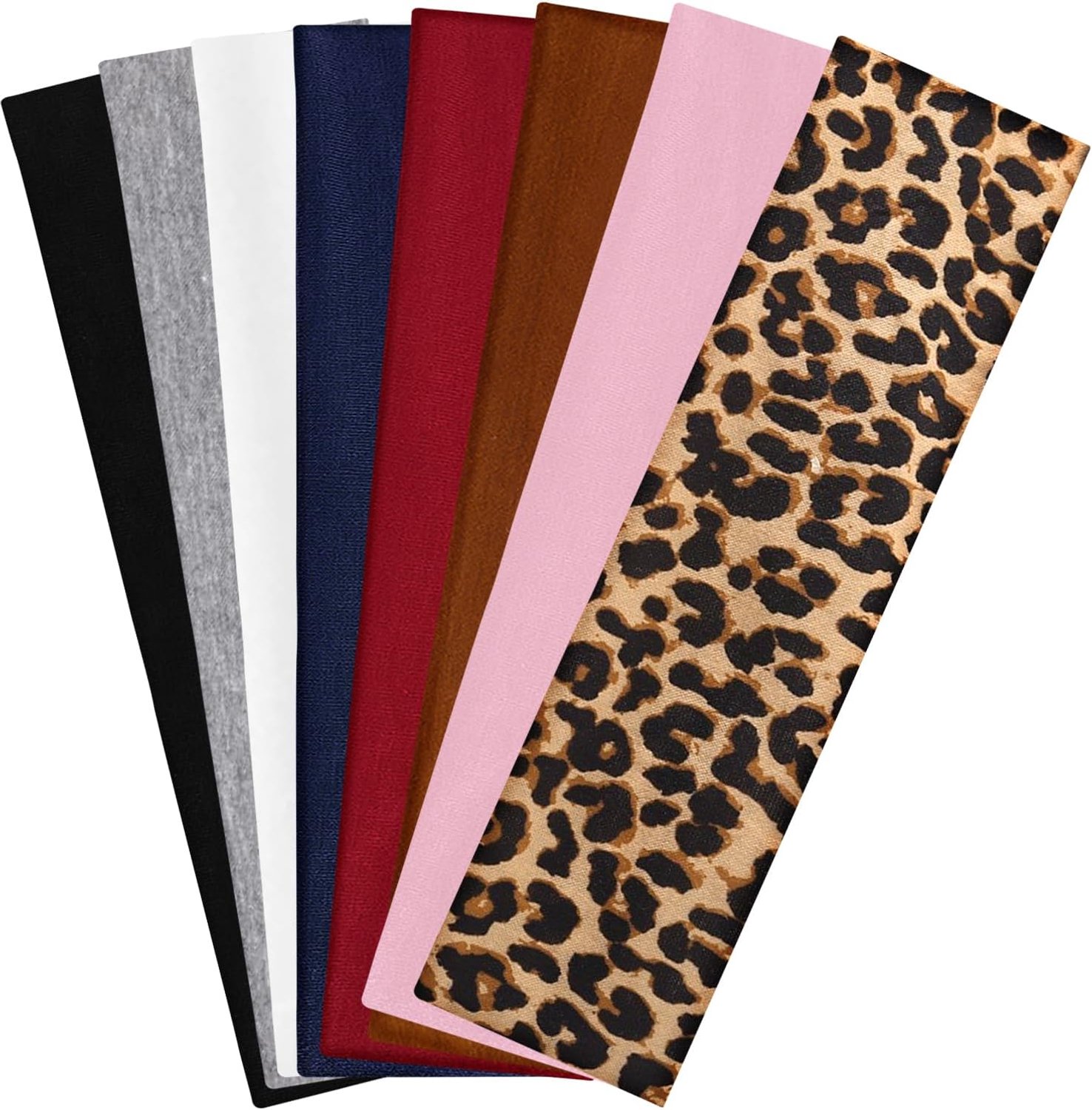 8 Stks Haarbanden voor Vrouwen | Zachte Stretchy Effen kleuren Leopard Print Brede Stoffen Haarband | Non-Slip Elastische Haarbanden voor Girls Workout Make-up Haarprotectie Fashion Accessoires