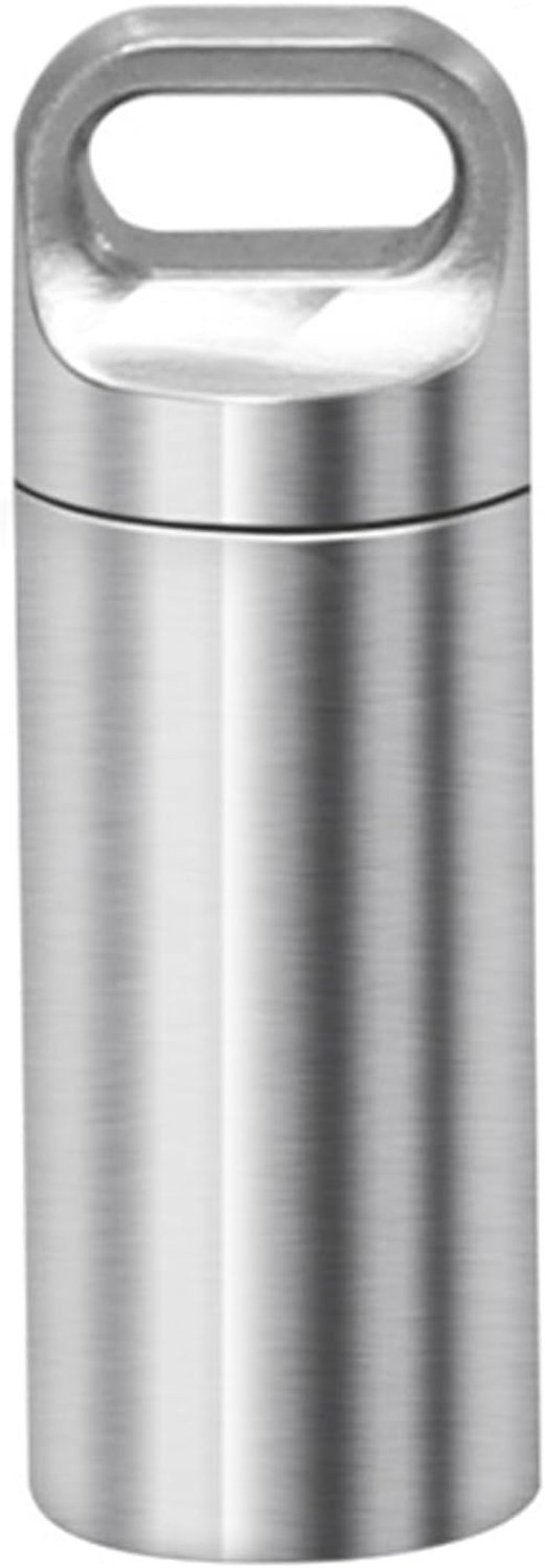 Draagbare pillendoos, waterdichte dagelijkse pillenhouder, medicijndispenser en organizer voor camping en buitenactiviteiten (Zilver, 4.8*1.5cm)
