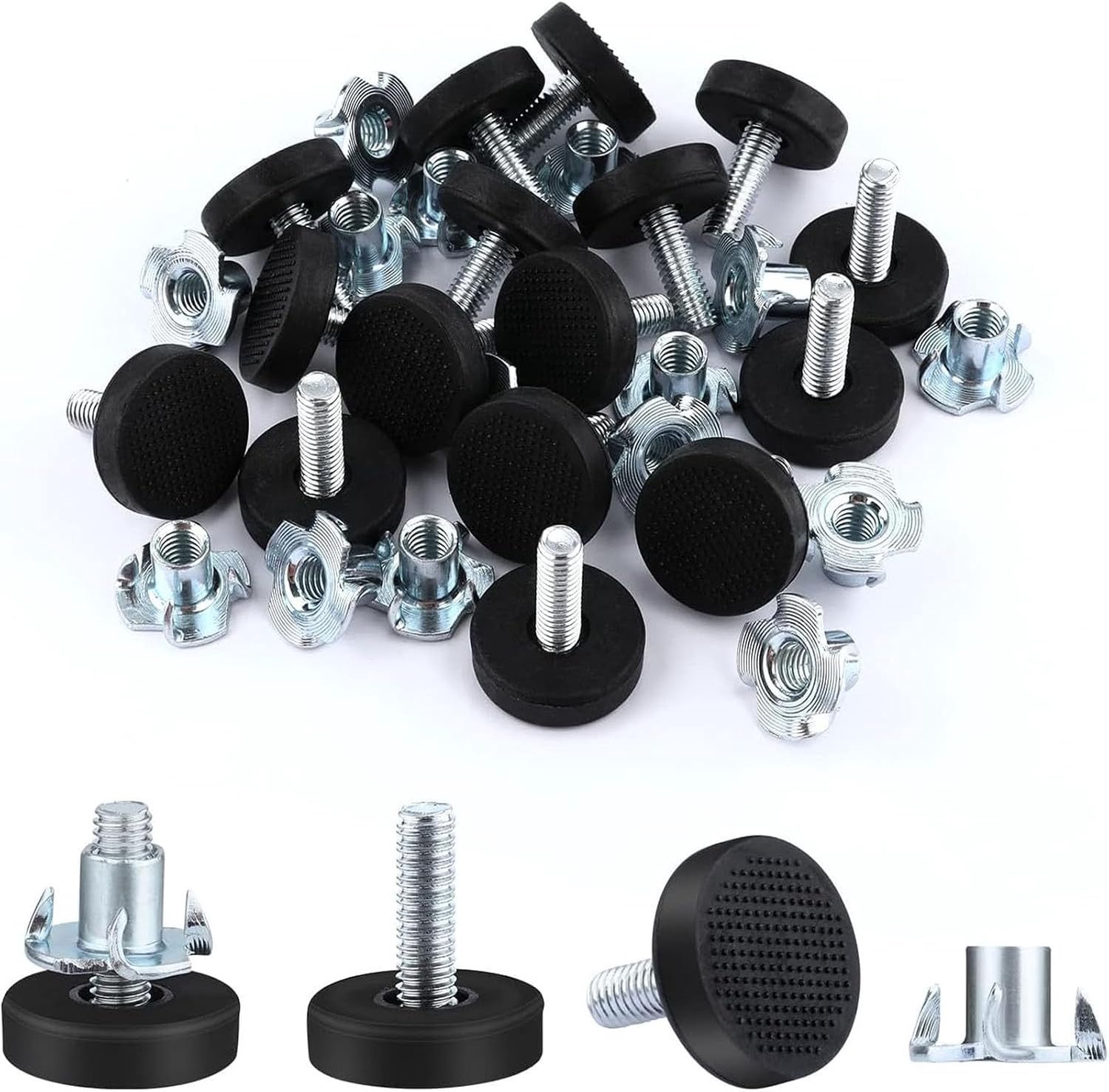 16 Pieces Furniture Legs, Adjustable Metal Levelling Legs with Rivet Nut M6 x 22 mm Adjusting Screw Leveling Screw - ShopVlot