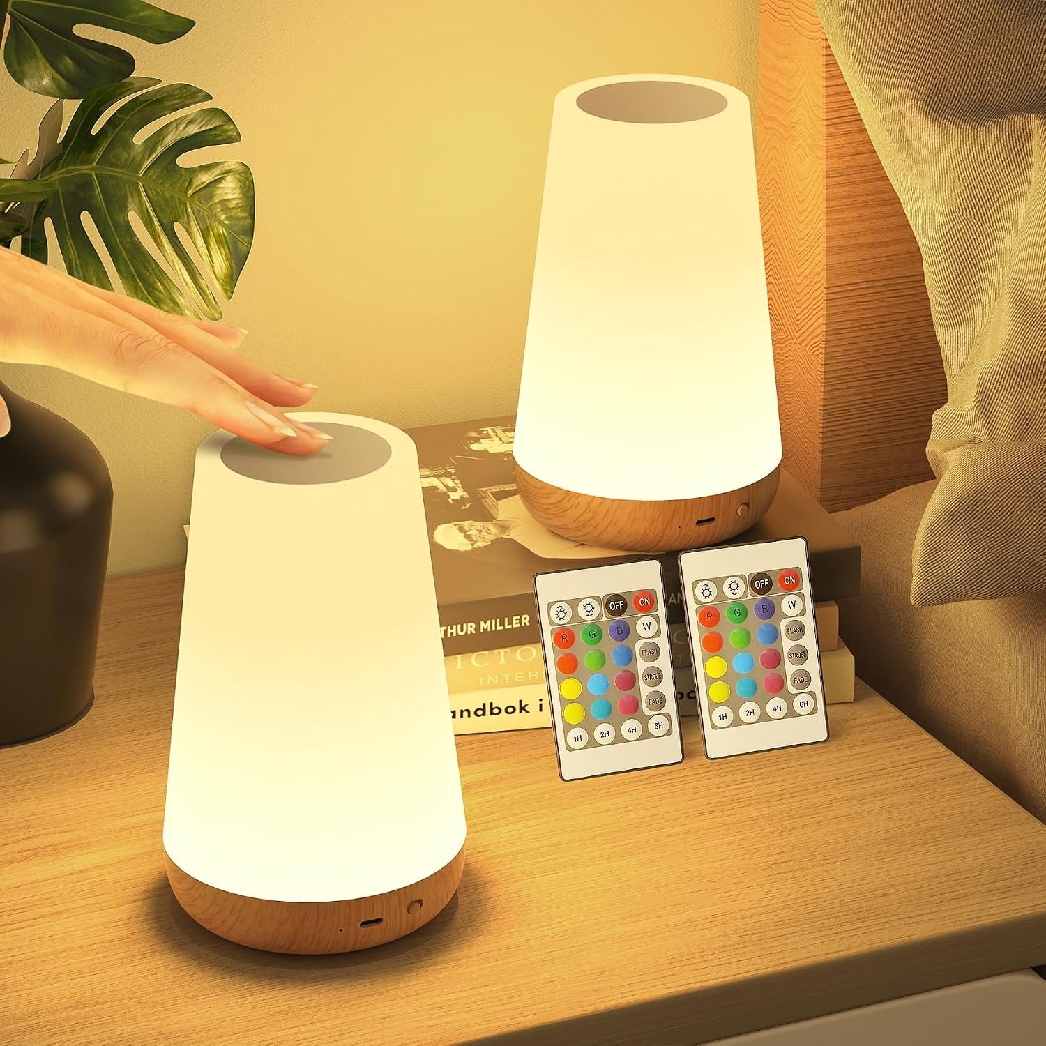 Set van 2 Dimbare LED Nachtlampen met Aanraakbediening, Oplaadbaar via USB, 13 Kleuren en 3 Modi voor Kinderen, Draadloze Tafellamp met Timer