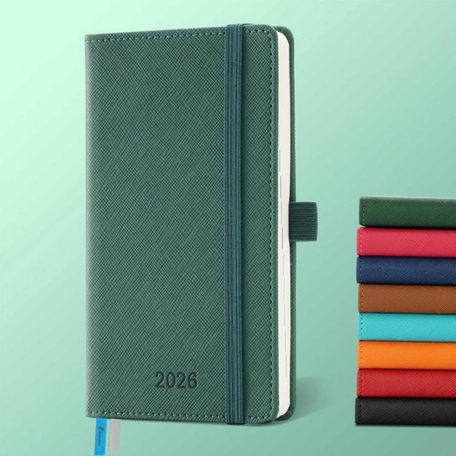 Agenda 2026 - Pocketplanner - Voor dagelijkse planning - PU-leren kaft - A6 - 164 x 96 cm - Groen