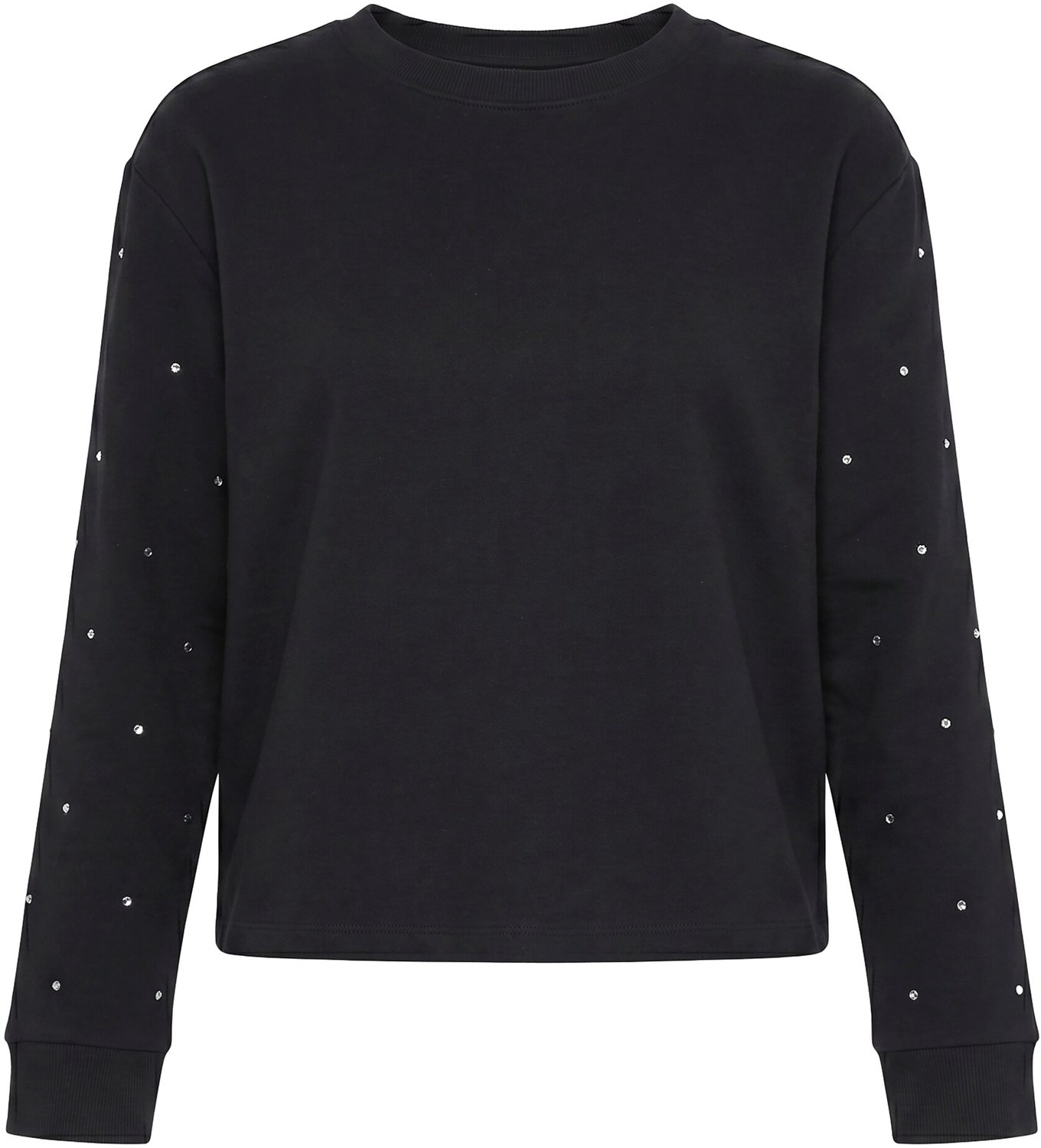 Ulla Popken - Dames - Sweatshirt siersteentjes oversized ronde hals lange mouwen - Zwart - Maat 58+