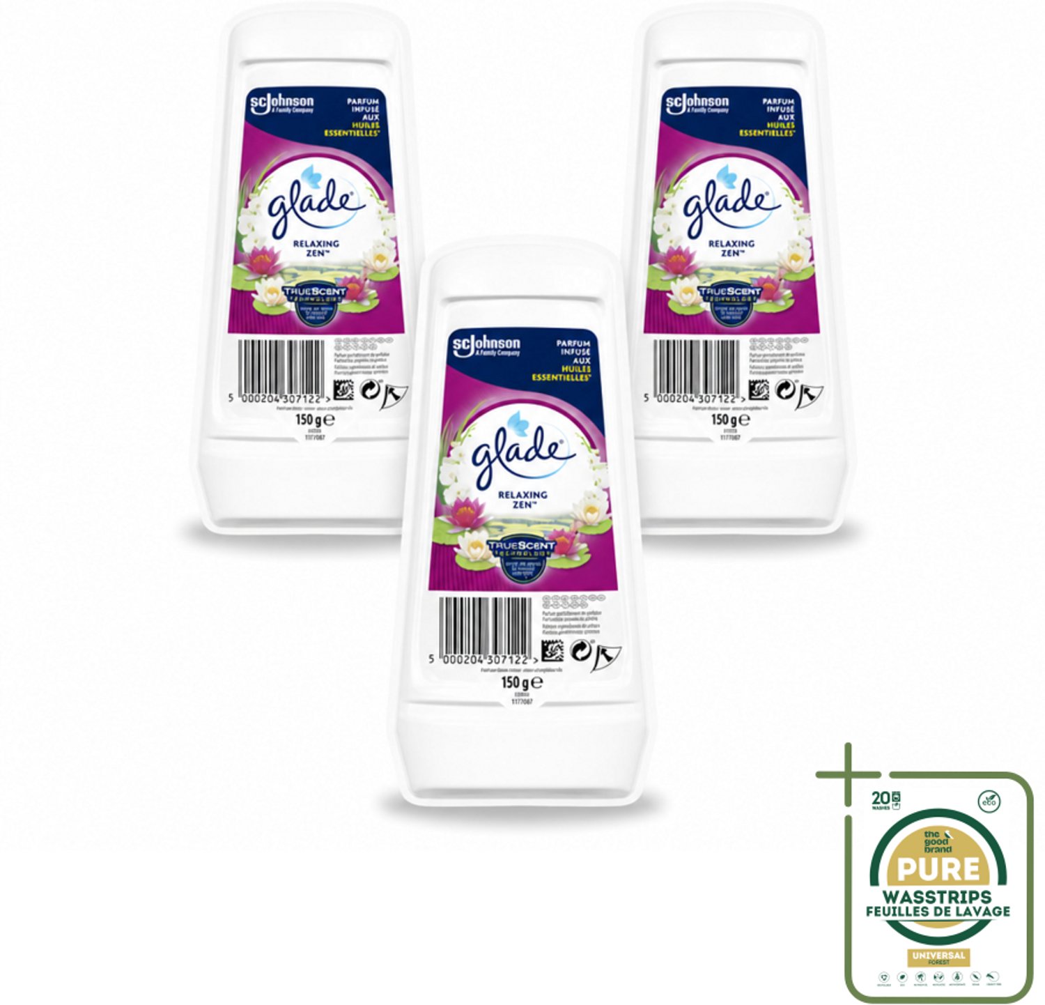 3 x Glade – Luchtverfrisser Gel – Relaxing Zen – 150 g - Luchtverfrisser Gel - Ontspannende Geur - Geur Neutraliseren - Langdurige Frisheid - Essentiële Oliën