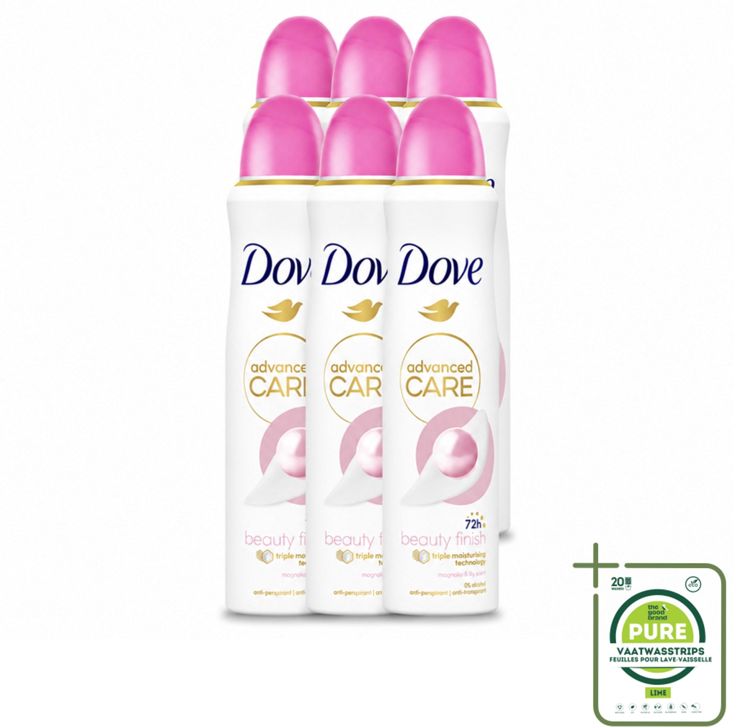 6 x Dove – Deodorant Spray – Beauty Finish – 150 ml - Grootverpakking - Anti-transpirant Spray - Huidverzorging - Stralende Huid - Geur Magnolia - Geur Lelie