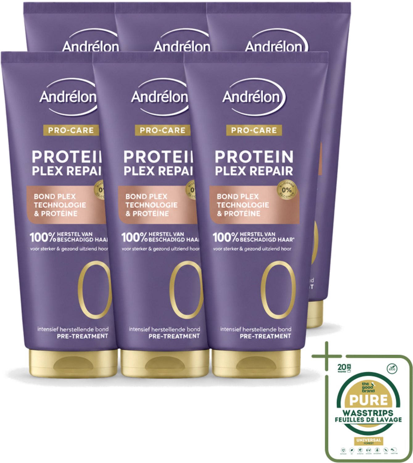 6 x Andrélon – Pre-Treatment – Pro Care Protein Plex Repair – 170 ml - Wasstrips - Haarverzorging - Haarbescherming - Haarherstel - Pre-shampoo Behandeling - Beschadigd Haar
