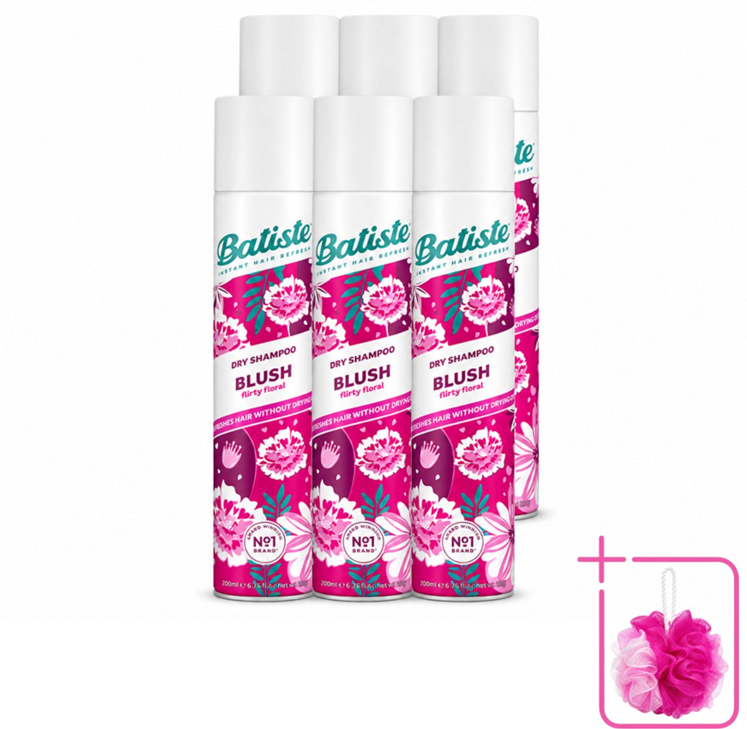6 x Batiste - Blush - Droogshampoo - Bloemige Geur - Frist Op en Geeft Textuur - 200ml - Bulkverpakking - Droogshampoo - Douchemop - Haar opfrissen