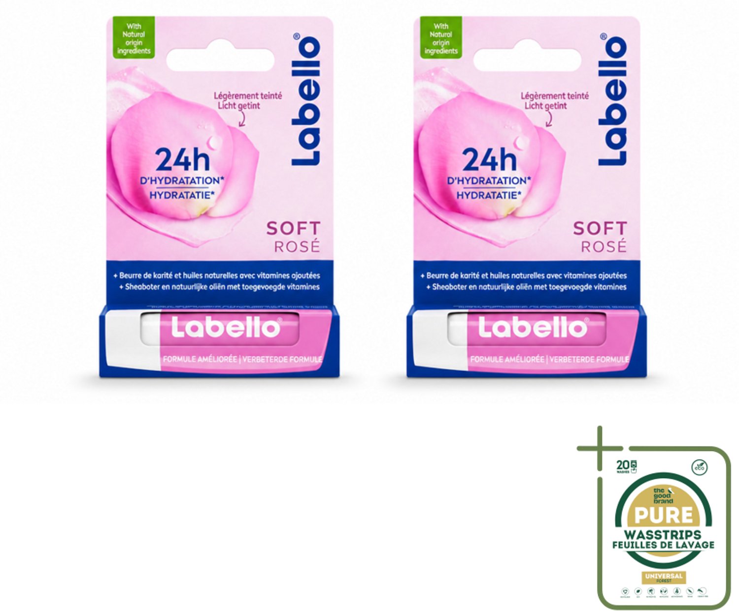2 x Labello – Lippenbalsem – Soft Rosé – Lippenbalsem – 24H Hydratatie - Wasstrips - Lippenbalsem - Hydratatie - Roze Glans - Natuurlijke Lippen - Lippen Verzorging
