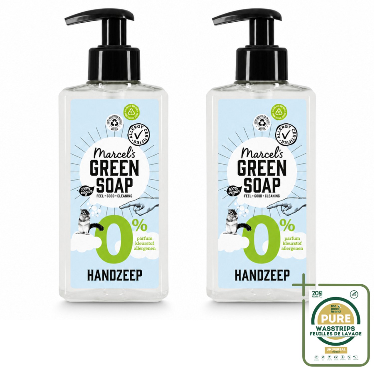 2 x Marcel's Green Soap - Handzeep 0% - Zachte verzorging - 250 ml - Wasstrips - Handzeep 0% - Gevoelige Huid - Milde Reiniging - Plantaardige Glycerine - Allergie Vrij