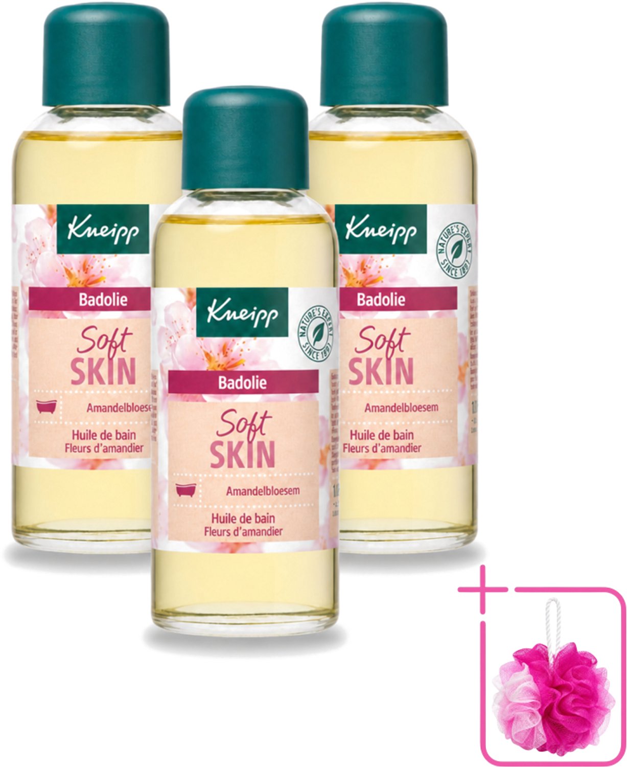 3 x Kneipp - Badolie - Amandelbloesem - Voor droge en gevoelige huid - 100 ml - Bulkverpakking - Badolie - Douchemop - Droge huid