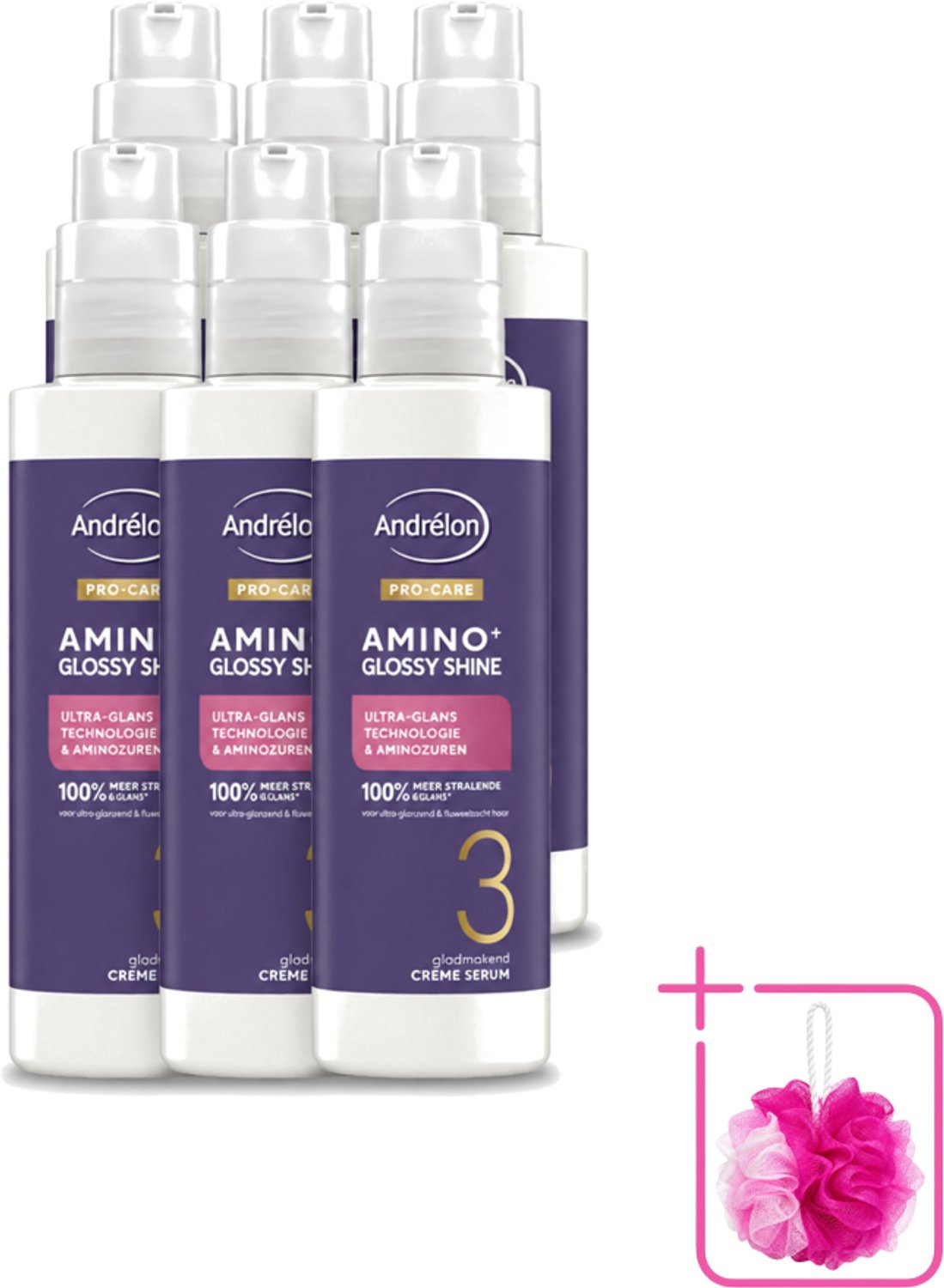 6 x Andrélon – Crème Serum – Pro Care Amino+ Glossy Shine – 200 ml - Bulkverpakking - Glans haar - Douchemop - Glad haar