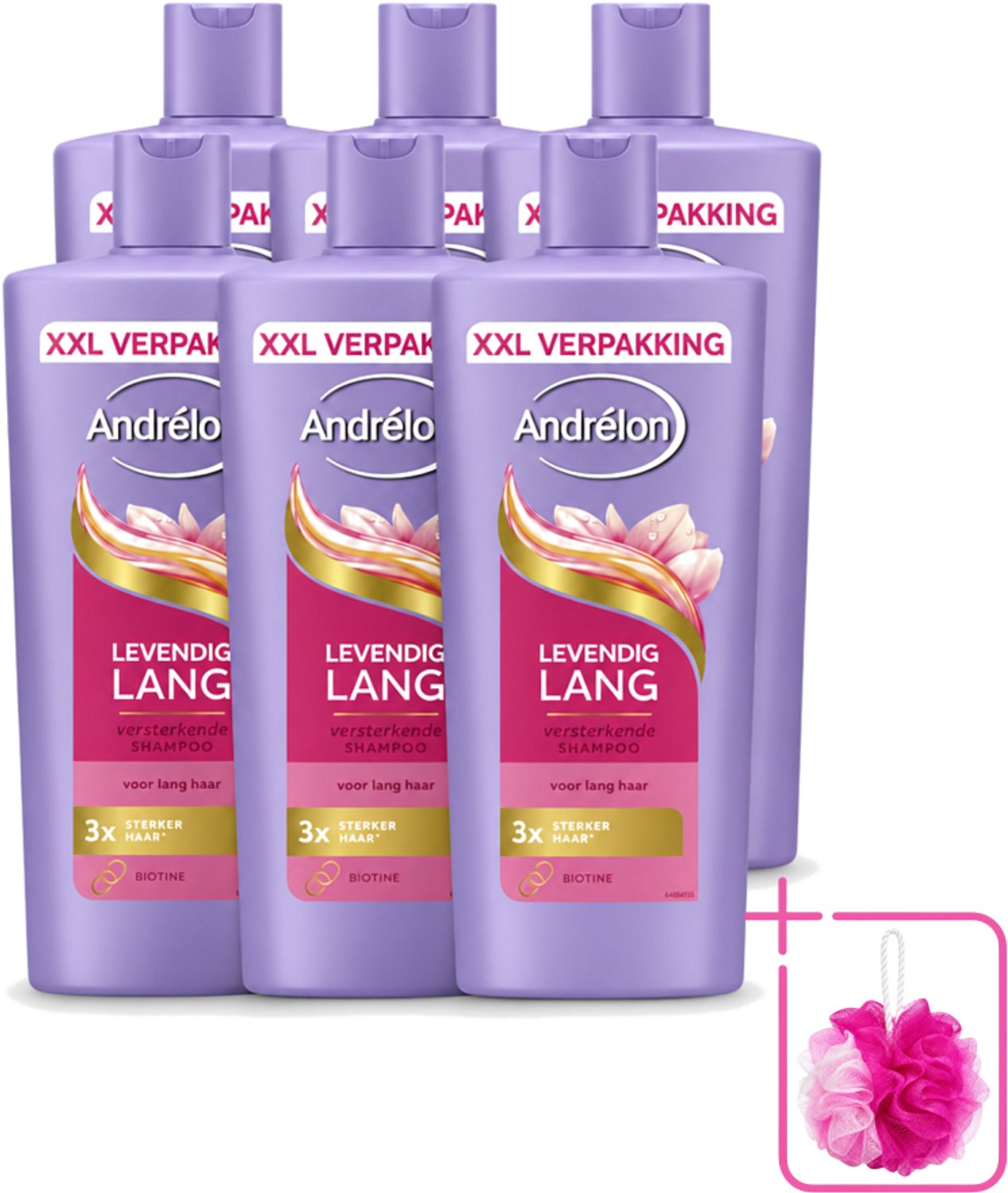 6 x Andrélon – Shampoo – Levendig Lang – 685 ml - Bulkverpakking - Lang haar verzorging - Douchemop - Biotine shampoo