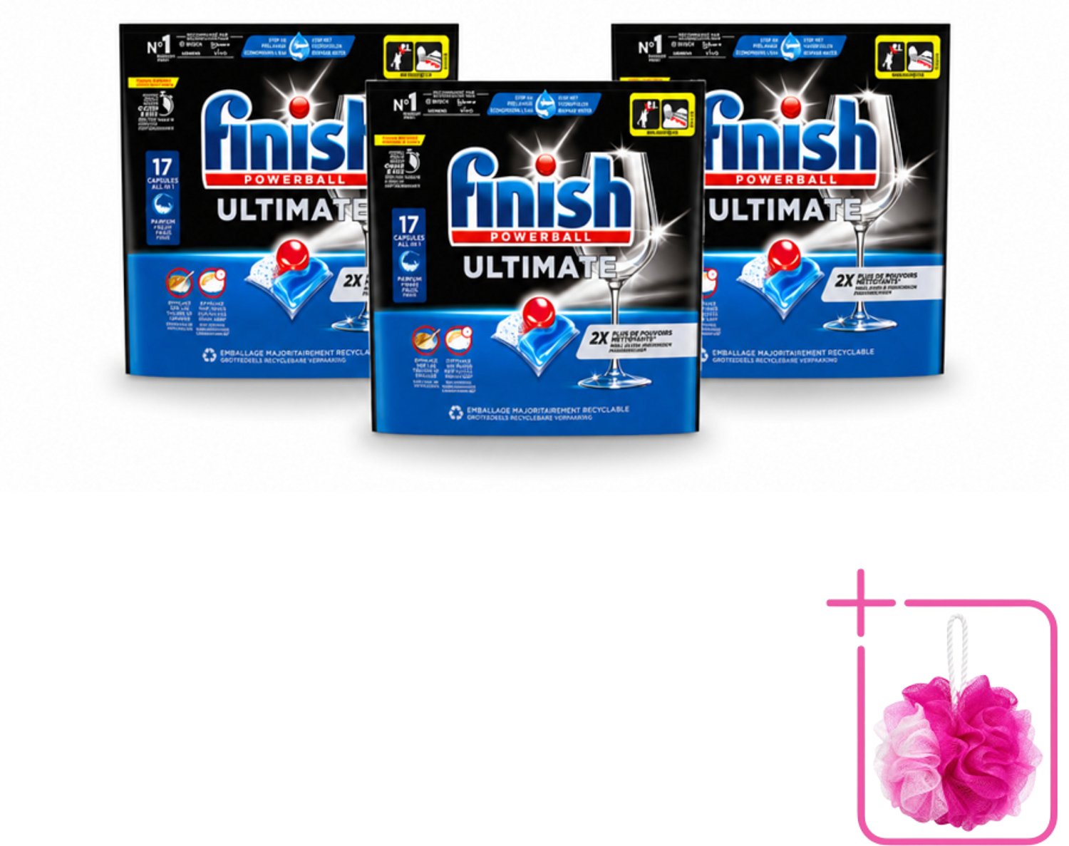 3 x Finish - Vaatwasmiddel - Ultimate Vaatwastabletten Regular - Krachtige Reiniging - 17 capsules - Bulkverpakking - Vaatwastabletten - Douchemop - Vaatwasser