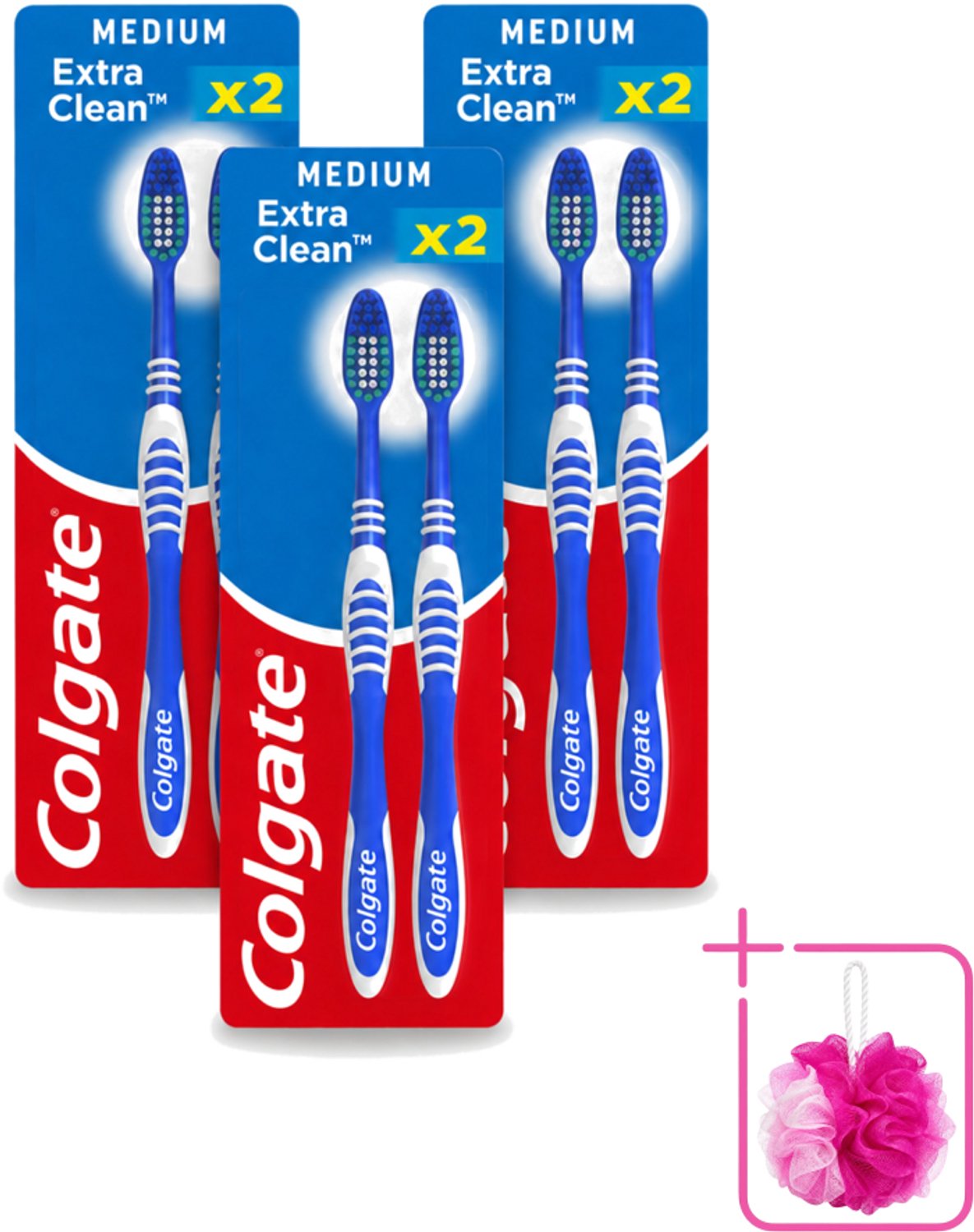 3 x Colgate - Tandenborstels - Extra Clean Duo - Medium - 2 borstels - Bulkverpakking - Tandenborstel - Mondhygiëne