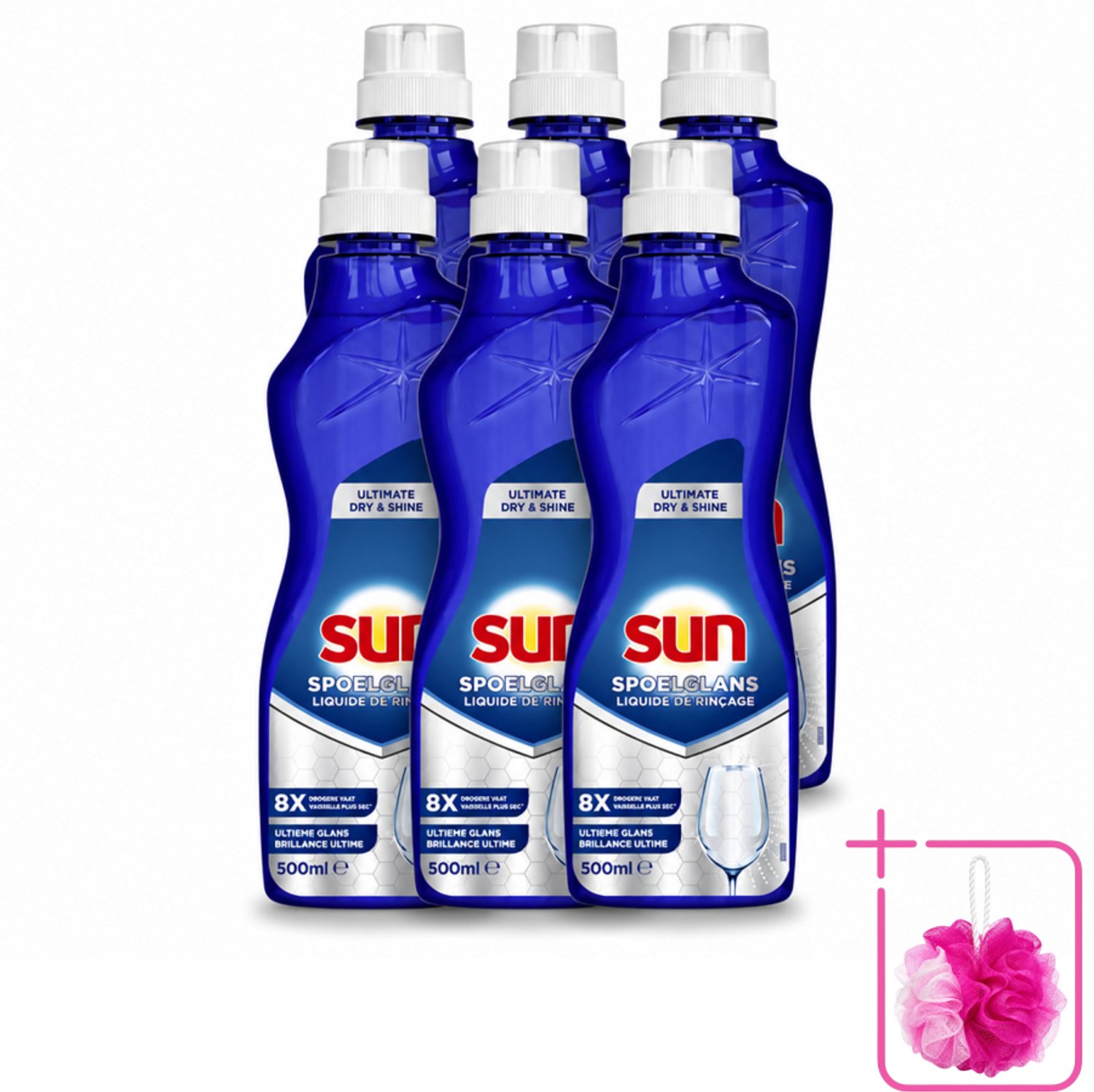 6 x Sun - Spoelglansmiddel - Dry & Shine - 500 ml - Bulkverpakking - Spoelglansmiddel - Douchemop - Vaatwasser
