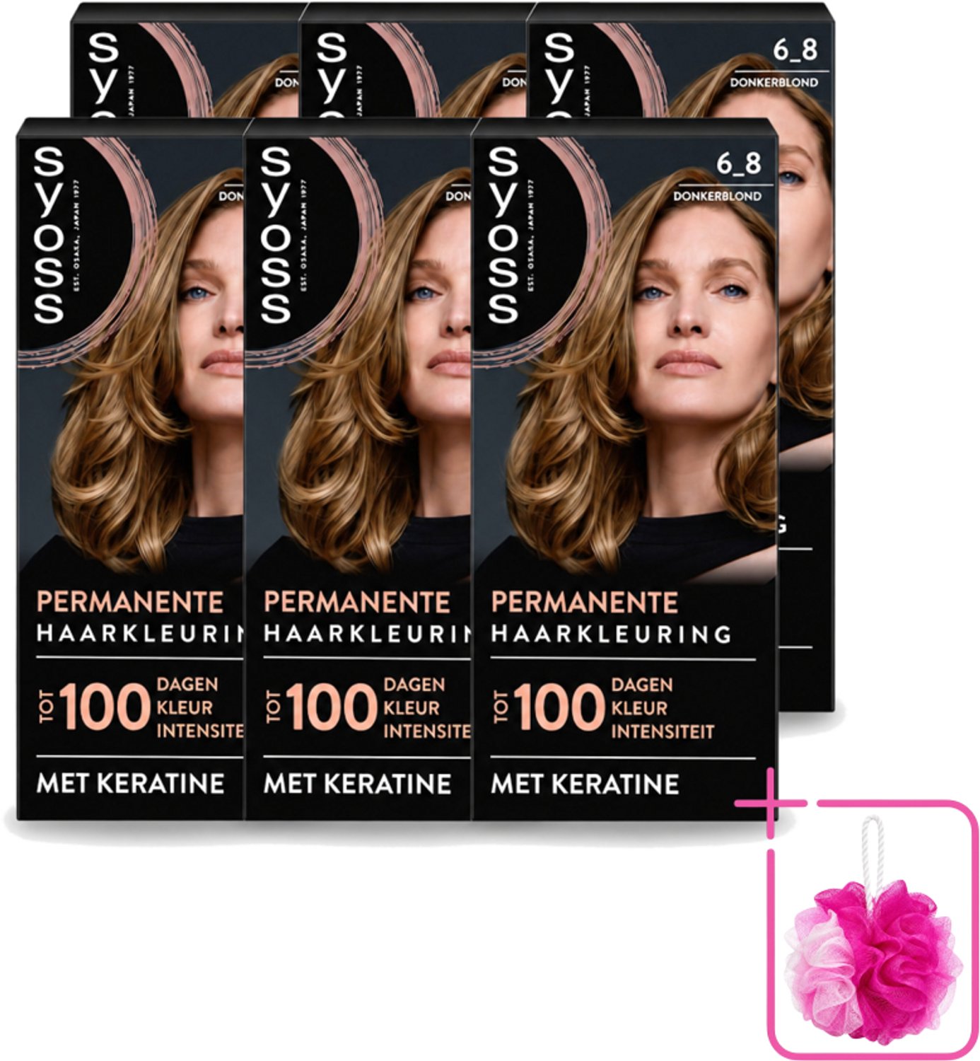 6 x SYOSS - Permanent Coloration 6-8 - Haarverf - Permanente Haarkleuring - Donkerblond - Grijsdekking - Bulkverpakking - Permanente haarkleuring - Douchemop - Donkerblond haar