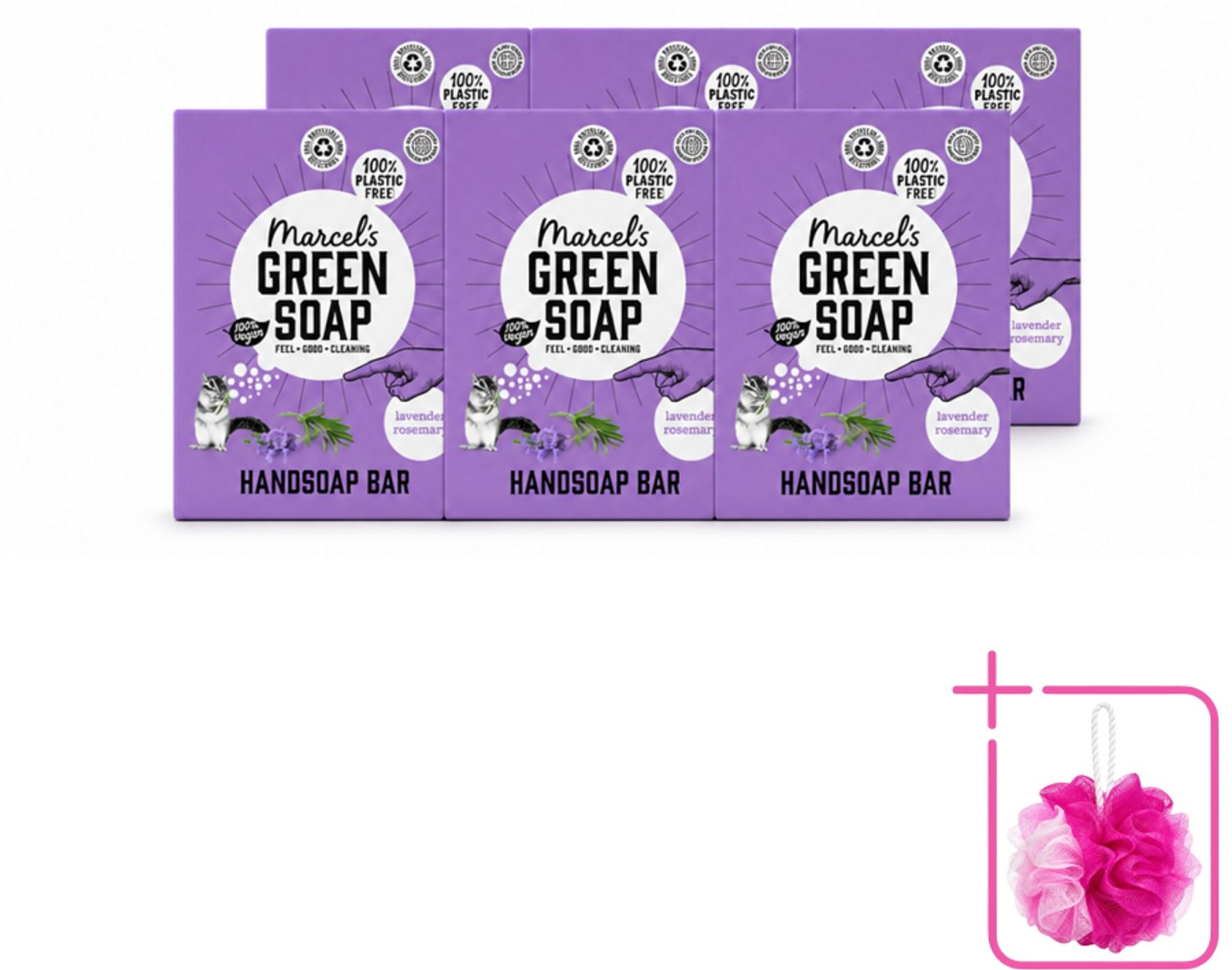 6 x Marcel's Green Soap - Handzeep Bar - Lavendel & Rozemarijn - Zachte verzorging - 90 gr - Bulkverpakking - Handzeep bar - Douchemop - Natuurlijke handzeep