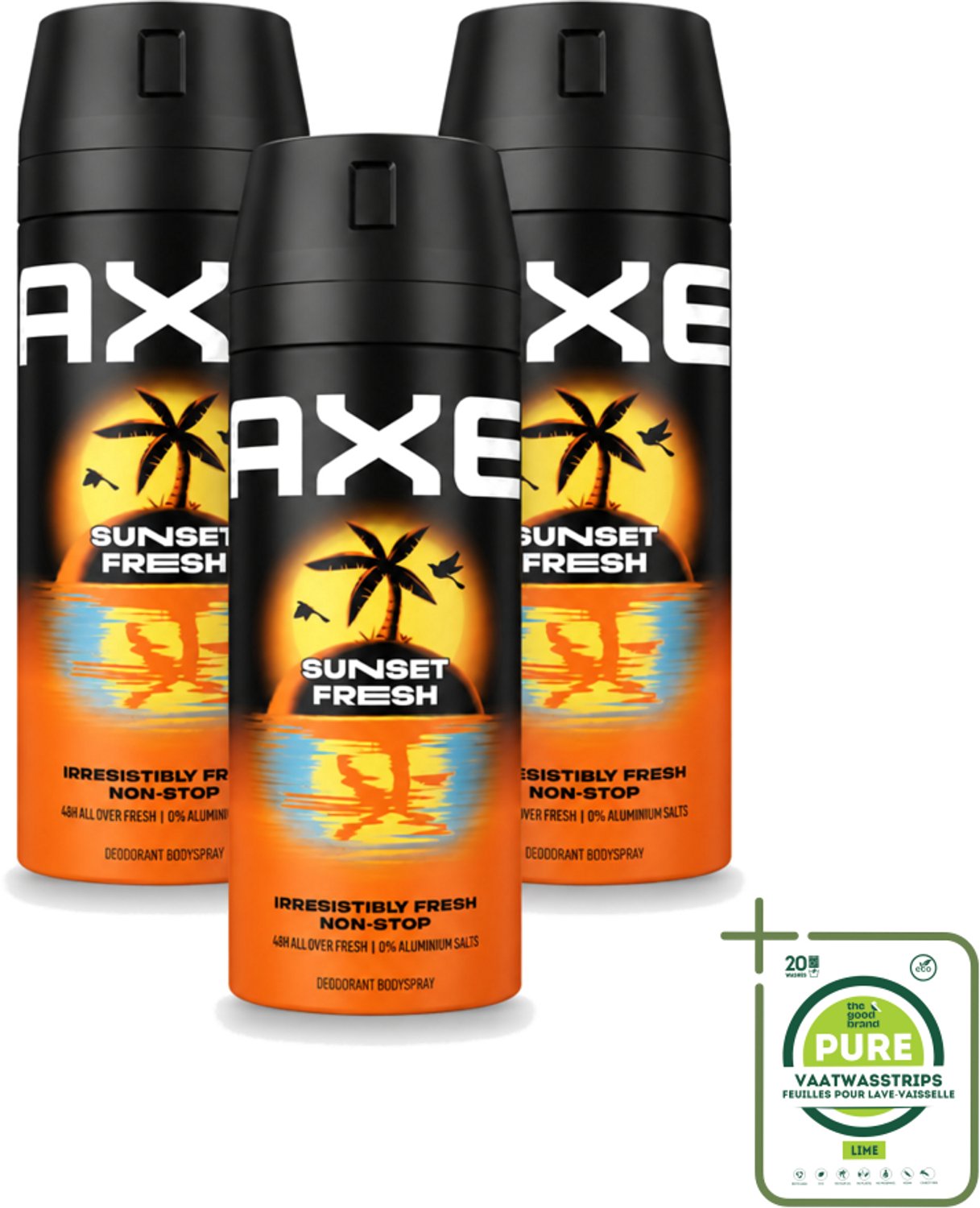 3 x Axe – Deodorant – Sunset Fresh – 150 ml - Grootverpakking - Frisheid - Lichaamsgeur - Zink - Citrusgeur - Deodorant