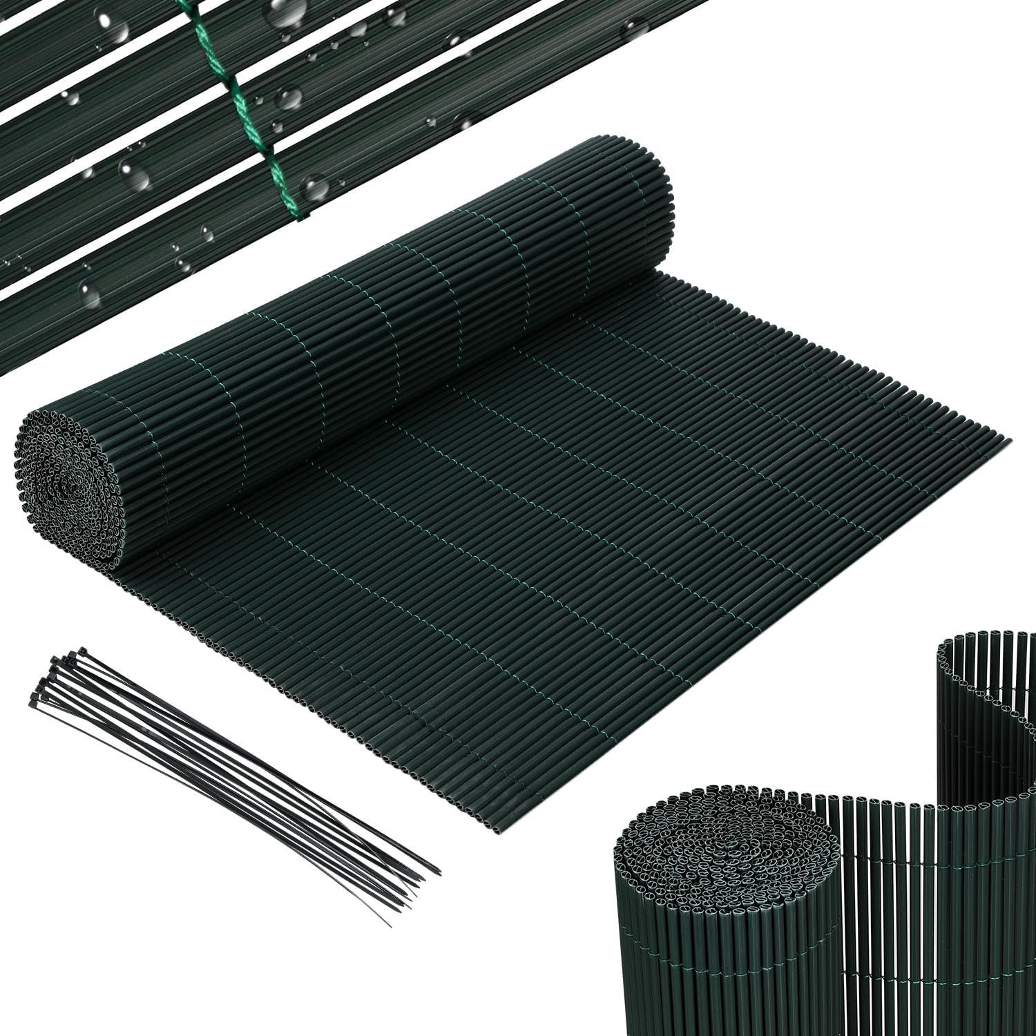 PVC inkijkbeschermingsmat, 100 x 600 cm, inkijkbescherming, privacymat, weerbestendig, voor tuin, terras, balkon, inkijkbescherming, met kabelbinders, balkoninkijkbescherming met