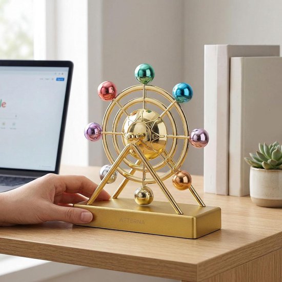 Lyrlody Perpetual Motion Windmolen, ABS Kinetisch Kunstwerk met Draaiende Balansballen, Werkt op Batterijen 21 X 9 X 24 Cm, Thuiskantoor Bureau Decor voor Volwassenen en Decoratiedisplay — afbeelding 4