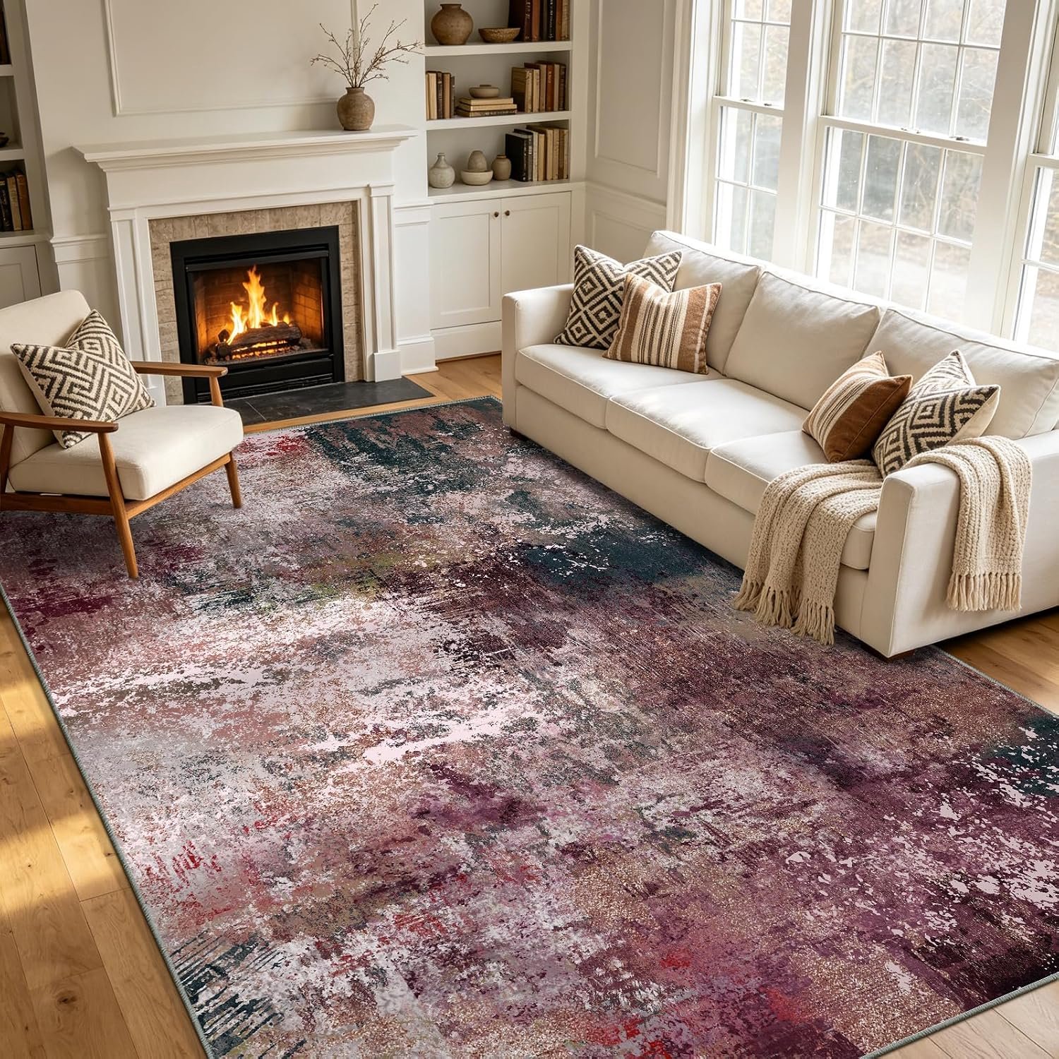 Modern wasbaar tapijt, 160 x 230 cm, modern abstract, laagpolig tapijt, zacht, antislip, voor grote woonkamer, slaapkamer, eetkamer, kantoor, taupe