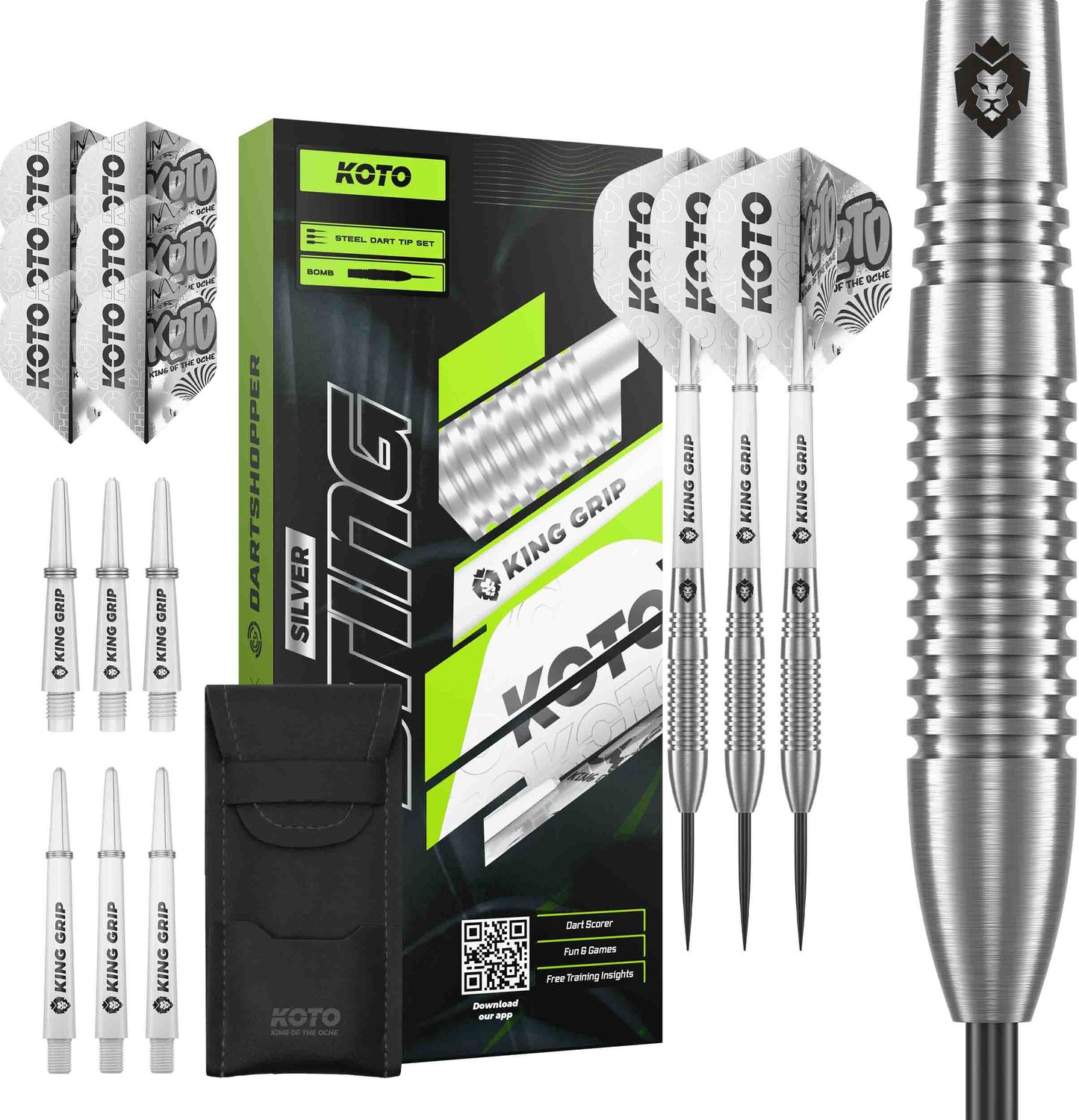 KOTO - Sting Silver Bomb - 90% Tungsten - Dartpijlen - 26 Gram - Zilver - Steeldarts