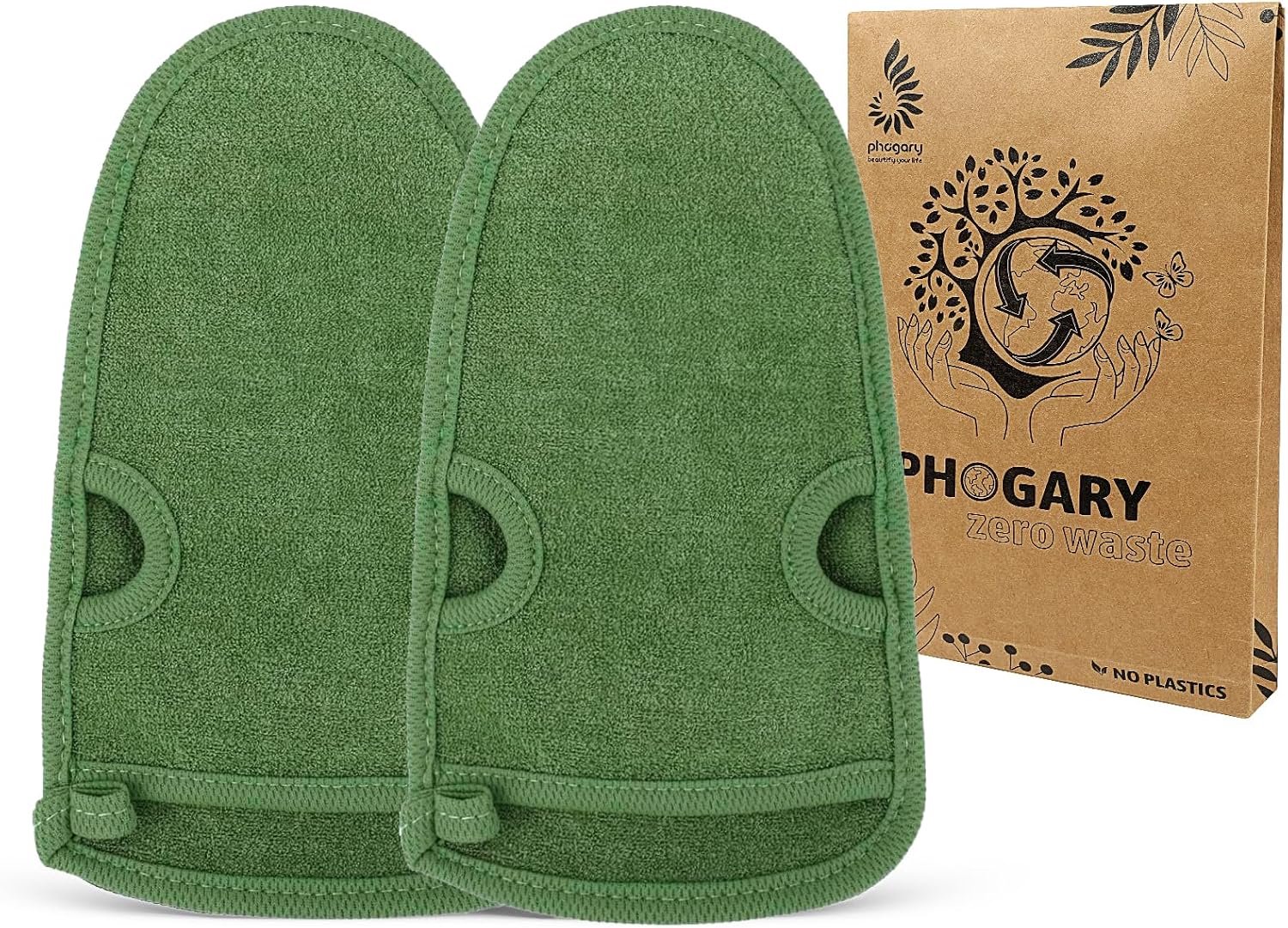 PHOGARY 2pcs Exfoliating Gloves for Bath Shower - Exfoliating Body Scrub Gloves Mittens, Exfoliating Arms Legs Face Dead Skin Exfoliating Accessory (G