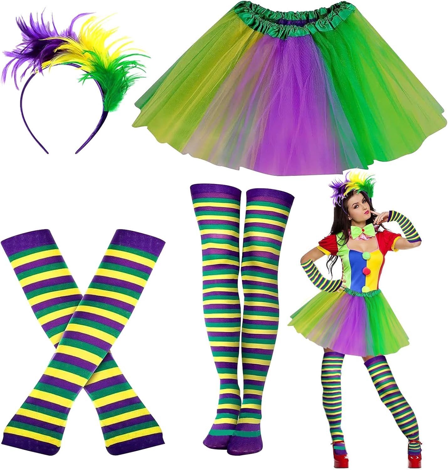 Kleurrijk 80s Kostuum voor Vrouwen met Neon Accessoires, Regenboog Tulle Rok, Handschoenen en Sokken voor Halloween en Carnaval Feestjes