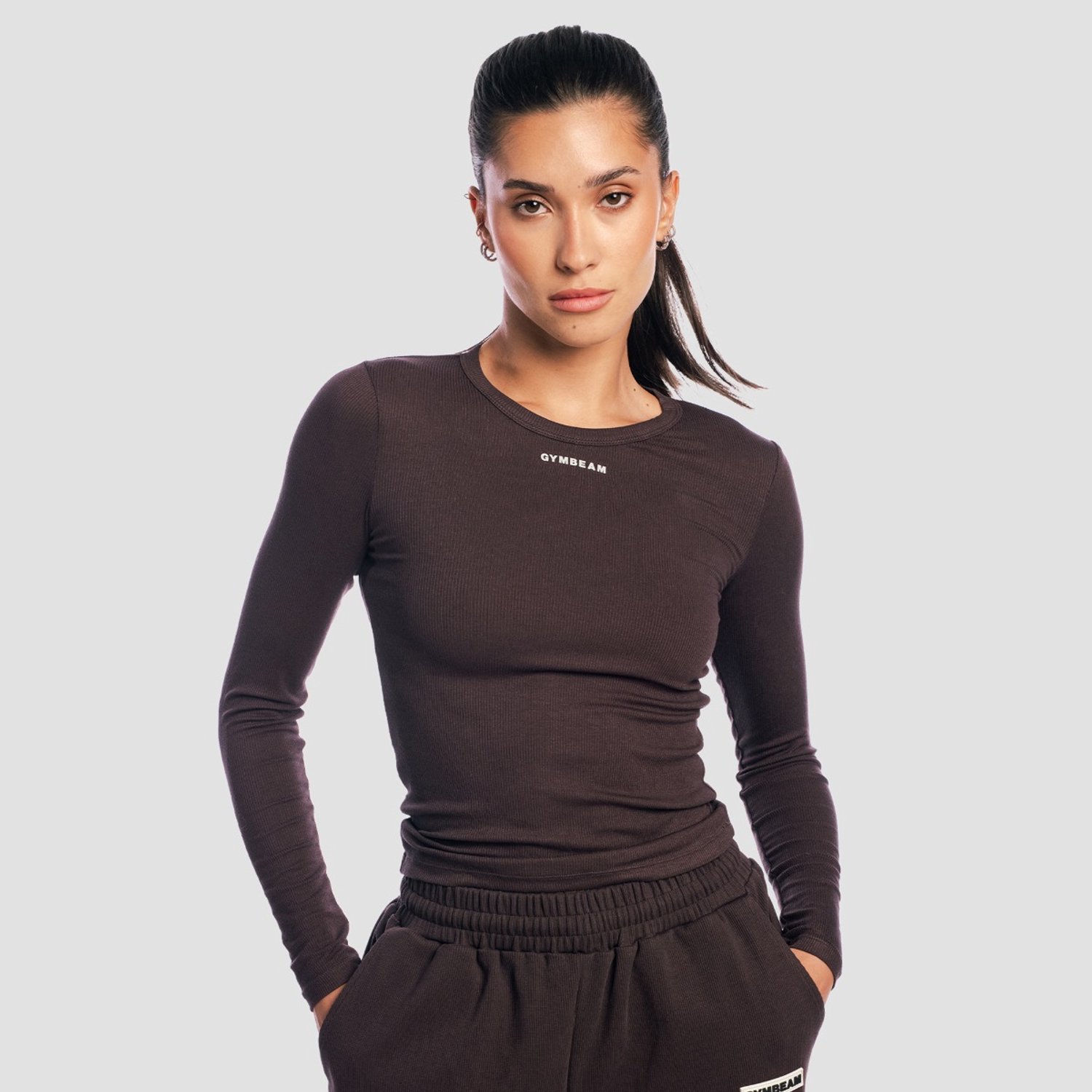GymBeam Dames Aura T-shirt met lange mouwen Bruin S