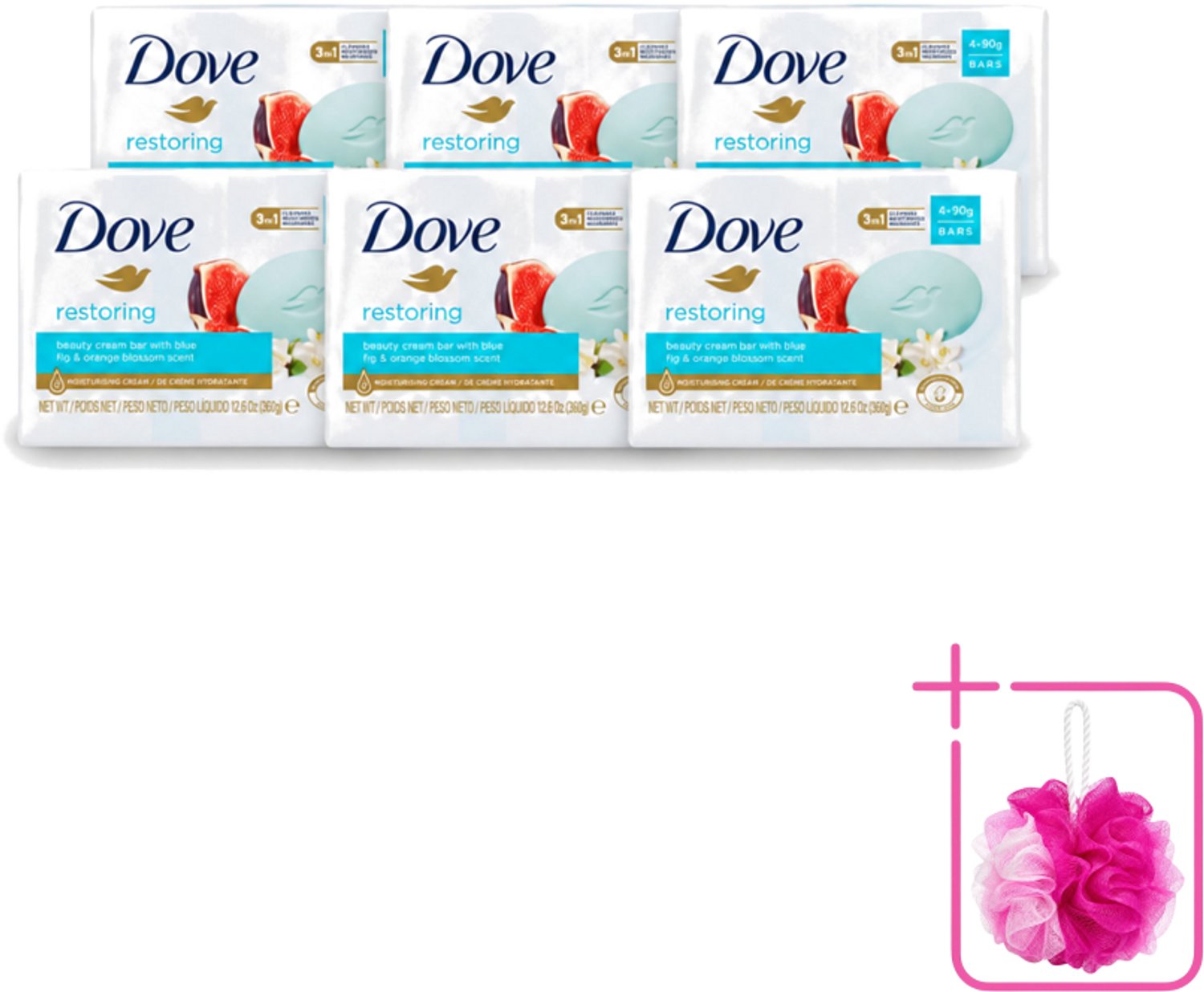 6 x Dove – Zeep – Go Fresh Restore – 4 x 90 g - Bulkverpakking - Zeep - Douchemop - Handen reinigen