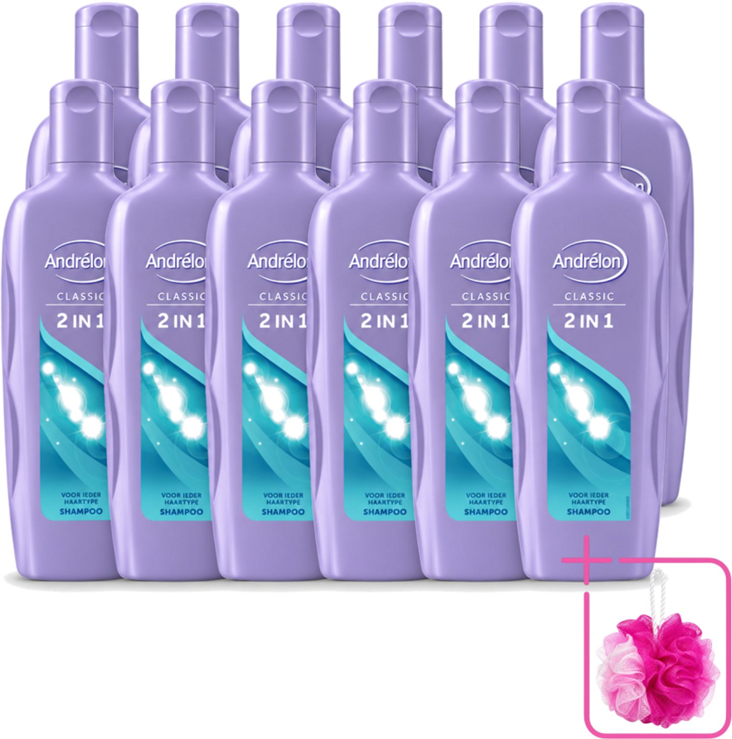 12 x Andrélon – Shampoo – 2-in-1 – 450 ml - Bulkverpakking - Shampoo 2 in 1 - Douchemop - Haar reinigen