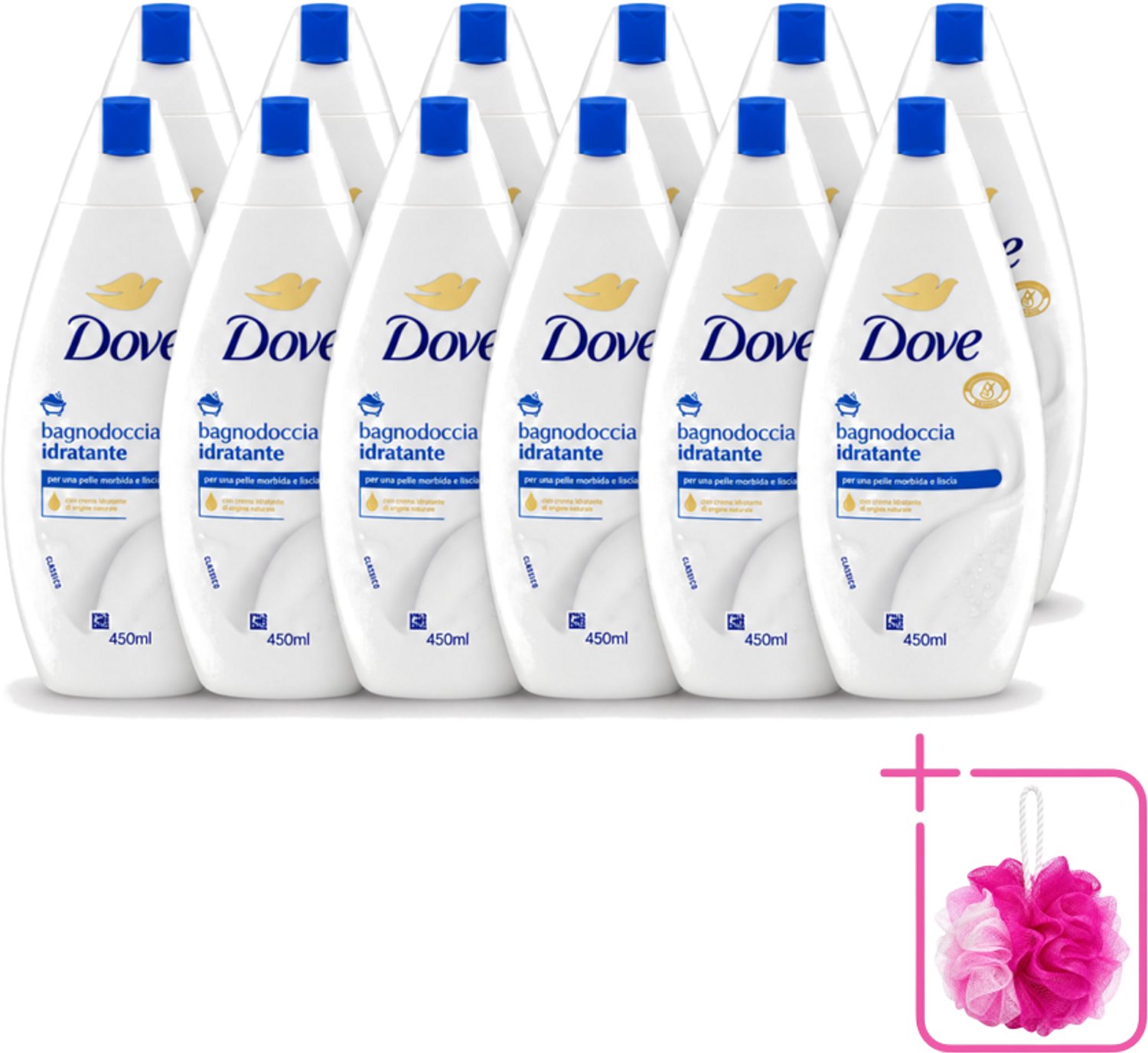 12 x Dove – Douchegel – Hydraterend – 450 ml - Bulkverpakking - Douchegel hydraterend - Douchemop - Huid verzorging