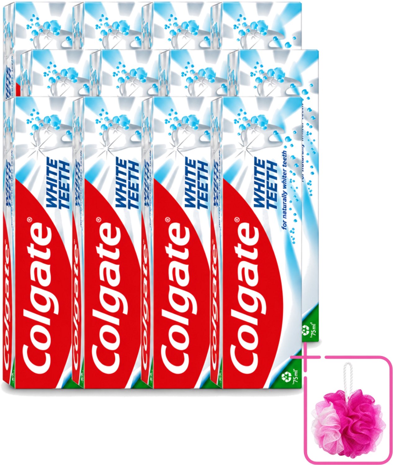 12 x Colgate – Tandpasta – White Teeth – 75 ml - Bulkverpakking - Witte tanden - Douchemop - Tanden reinigen