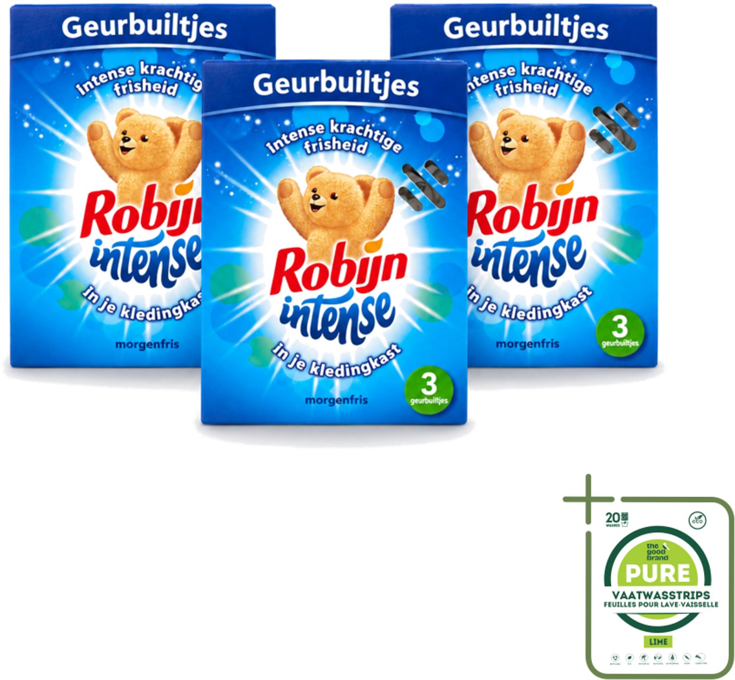 3 x Robijn - Intense - Geurbuiltjes - Langdurige Geur - Intense Frisheid - 3 Geurbuiltjes - Grootverpakking - Vaatwasstrips - Geur In Kleding - Frisheid Kleding - Geur In Tas - Geur In Koffer - Geur In Auto