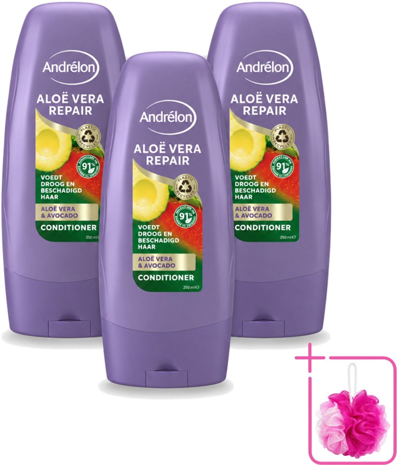 3 x Andrélon - Aloe Vera Repair - Conditioner - Verzachtend & Herstellend - 250 ml - Bulkverpakking - Haarherstel - Douchemop - Haarverzorging