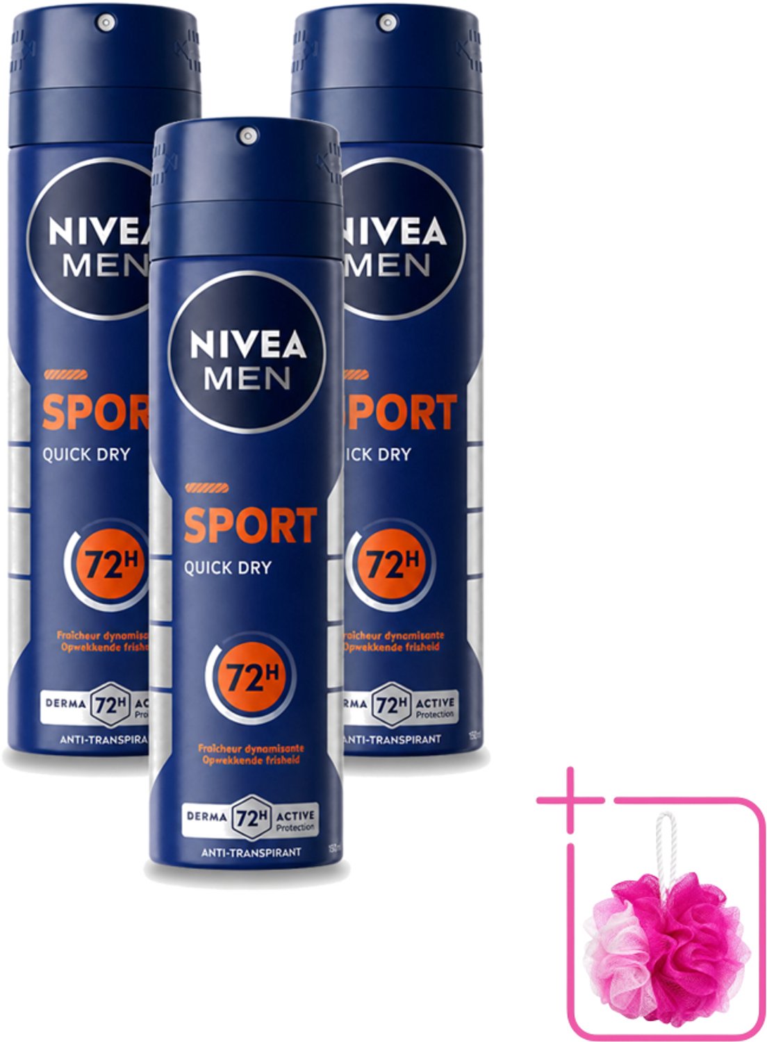 3 x Nivea - Men - Sport - Anti-Transpirant - Deodorant Spray - 150 ml - Bulkverpakking - Sport deodorant - Anti transpirant