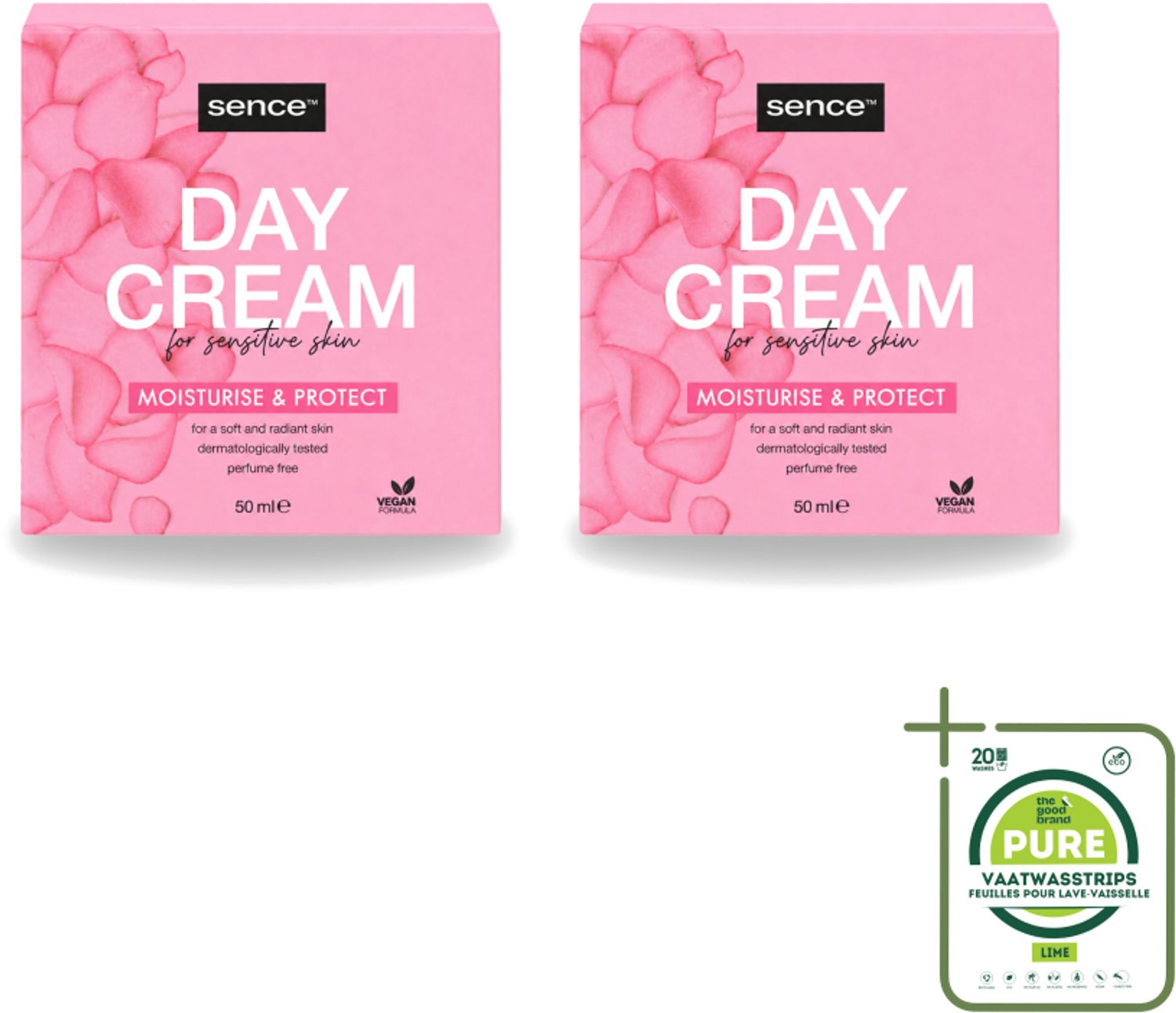 2 x Sence - Gevoelige Huid - Dagcrème - Verzachtend - 50 ml - Grootverpakking - Vaatwasstrips - Gevoelige Huid Crème - Dagcrème - Verzorging - Hydraterende Crème - Huidbescherming